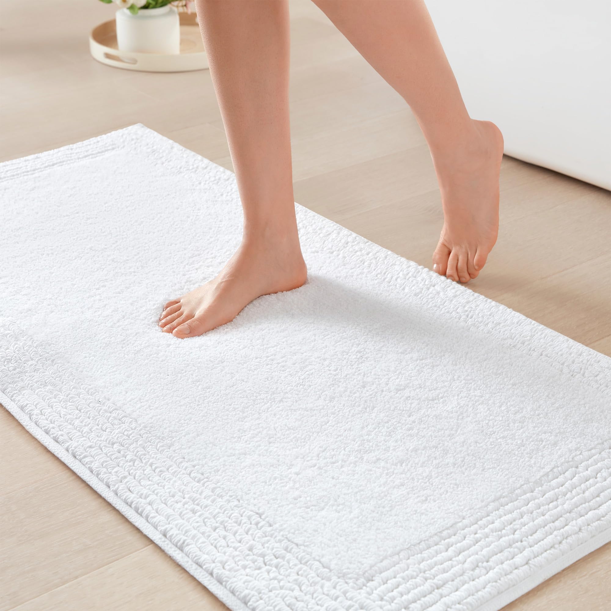 Madison Park Splendor Reversible 100% Cotton Tufted Bathroom Rug-3000 GSM Hotel Quality Luxurious Plush Medium Pile Bath Mat Absorbent, Quick Dry, Shower Room Décor, 20x30, White