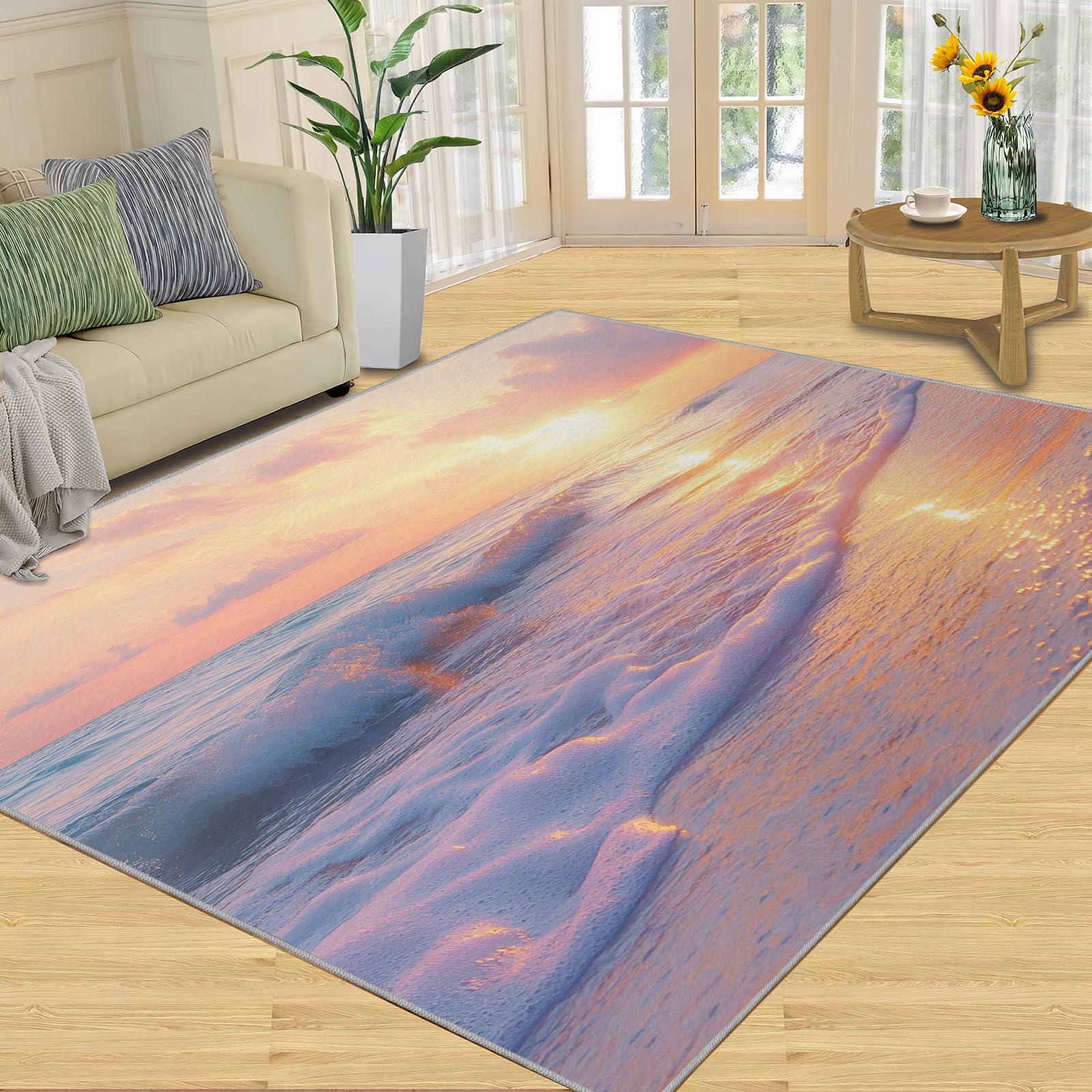 3D Geometric Rug - 4x4 Square Rug - Nordic Geometric Rugs for Living Room Bedroom, Blue Gradient Indoor Carpet - Washable Non Slip Soft Low Pile - Area Rugs & Home Decor