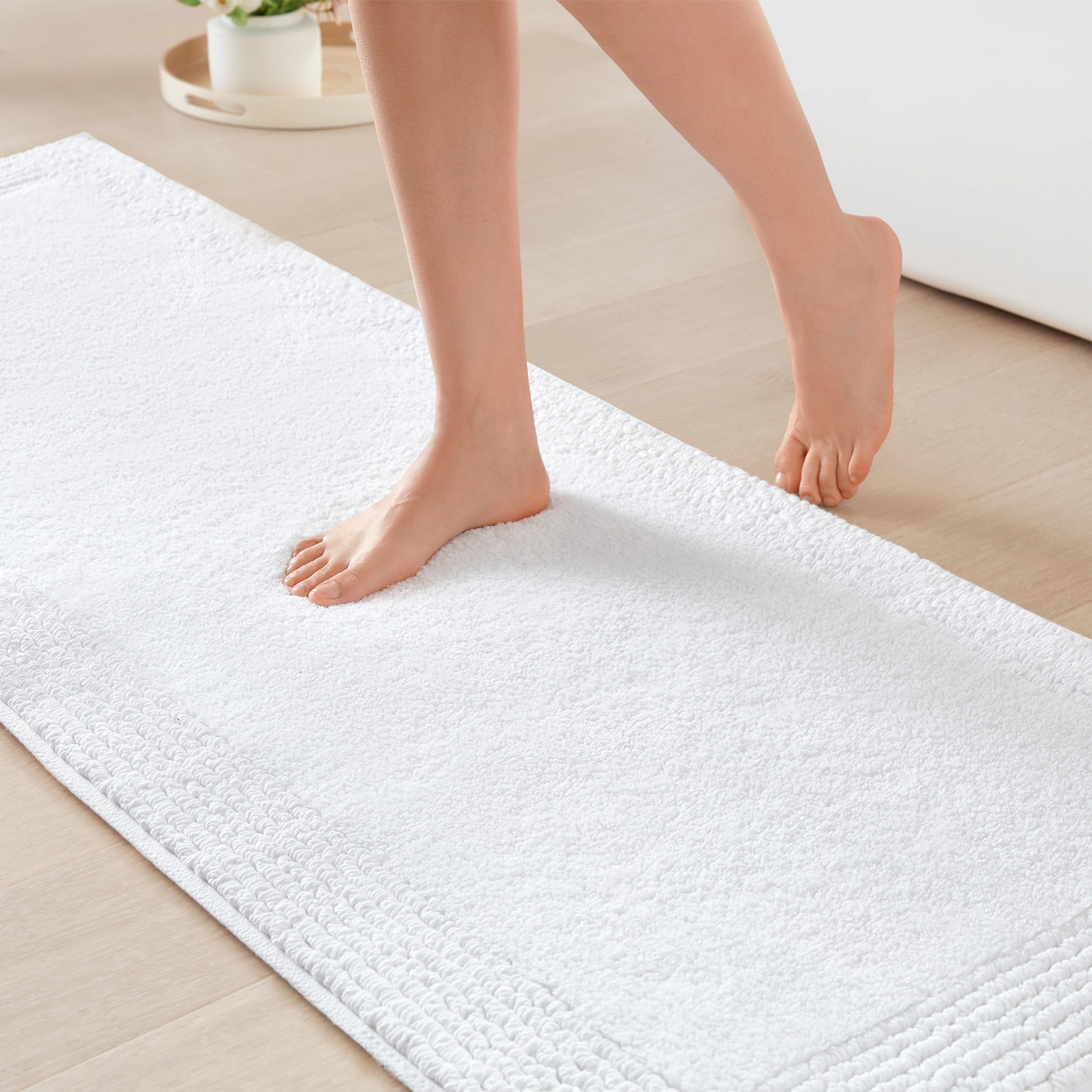 Madison Park Splendor Reversible 100% Cotton Tufted Bathroom Rug-3000 GSM Hotel Quality Luxurious Plush Medium Pile Bath Mat Absorbent, Quick Dry, Shower Room Décor, 20x30, White
