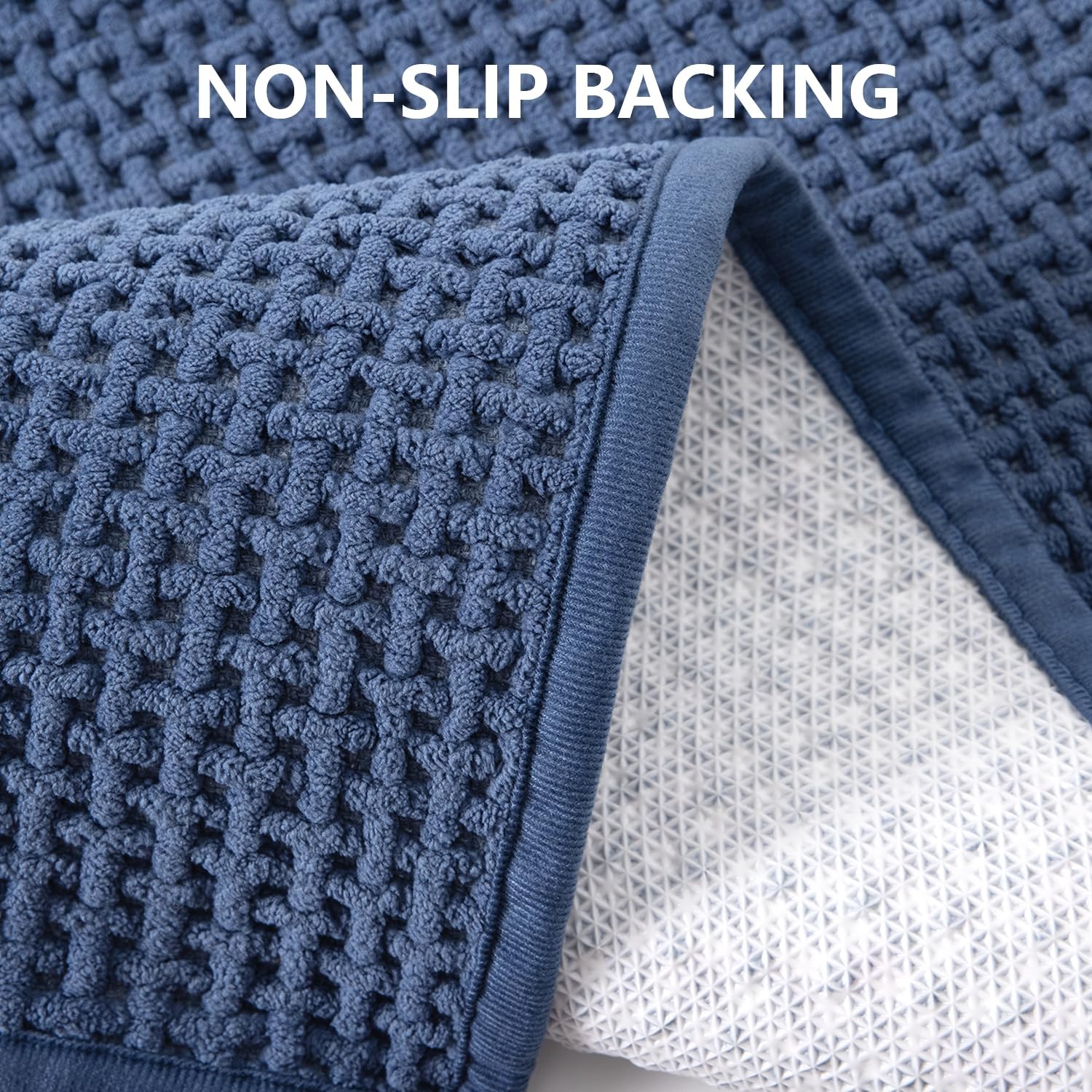 Bathroom Rugs Non Slip Washable, Super Absorbent Thin Bath Mat for Small Quick Dry Low Pile Bathroom Rug, (Navy Blue, 32″x20″)