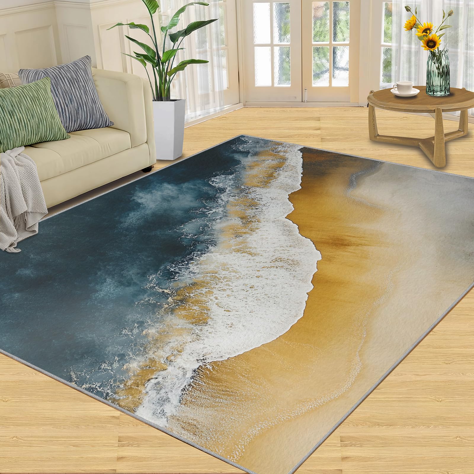 3D Geometric Rug - 4x4 Square Rug - Nordic Geometric Rugs for Living Room Bedroom, Blue Gradient Indoor Carpet - Washable Non Slip Soft Low Pile - Area Rugs & Home Decor