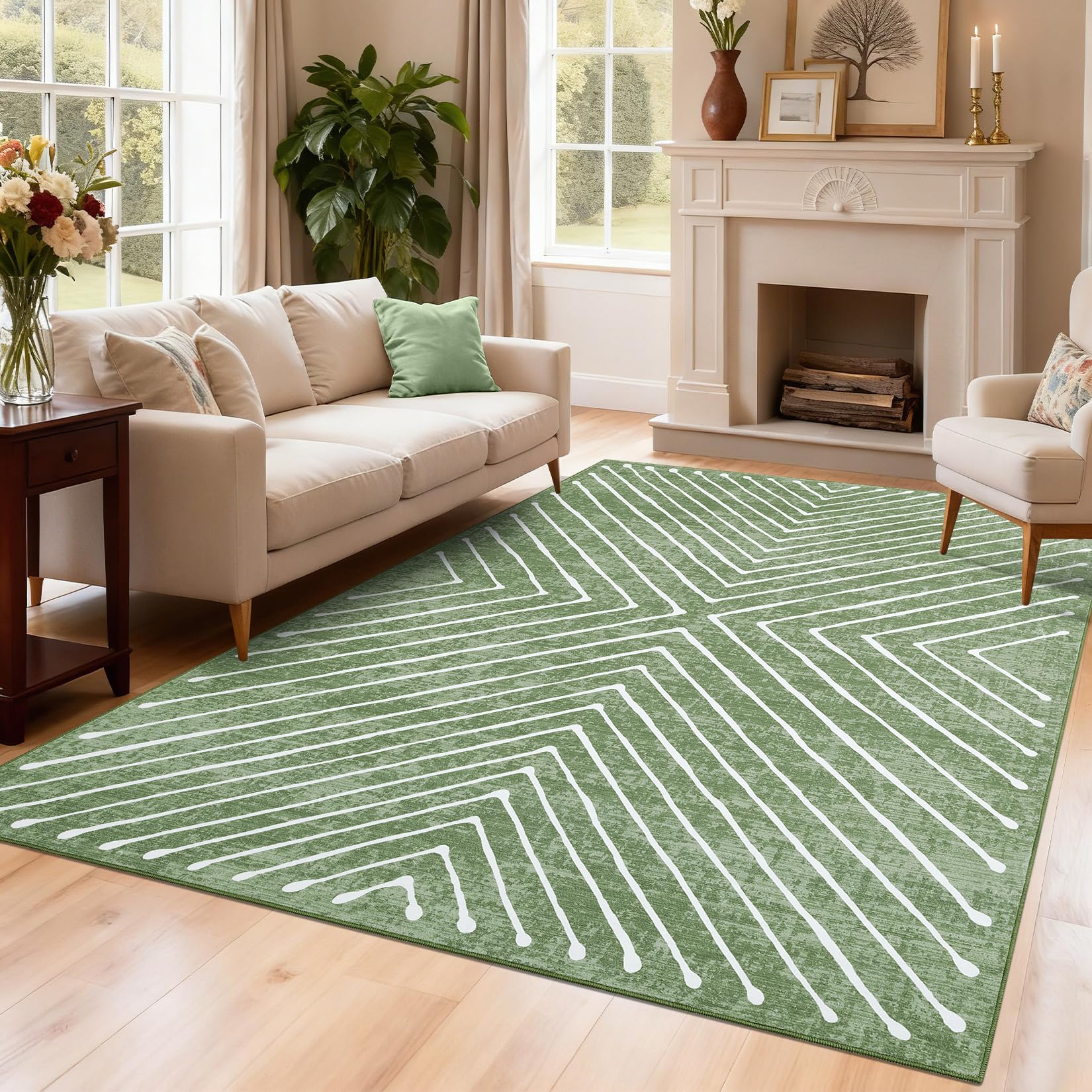 Area Rug 9x12 Living Room Rug Non Slip Modern Bedroom Stain Resistant Dining Room Throw Carpet Geometric Low Pile Untra Soft Contemporary Accent Carpet for Home Office, White&Black