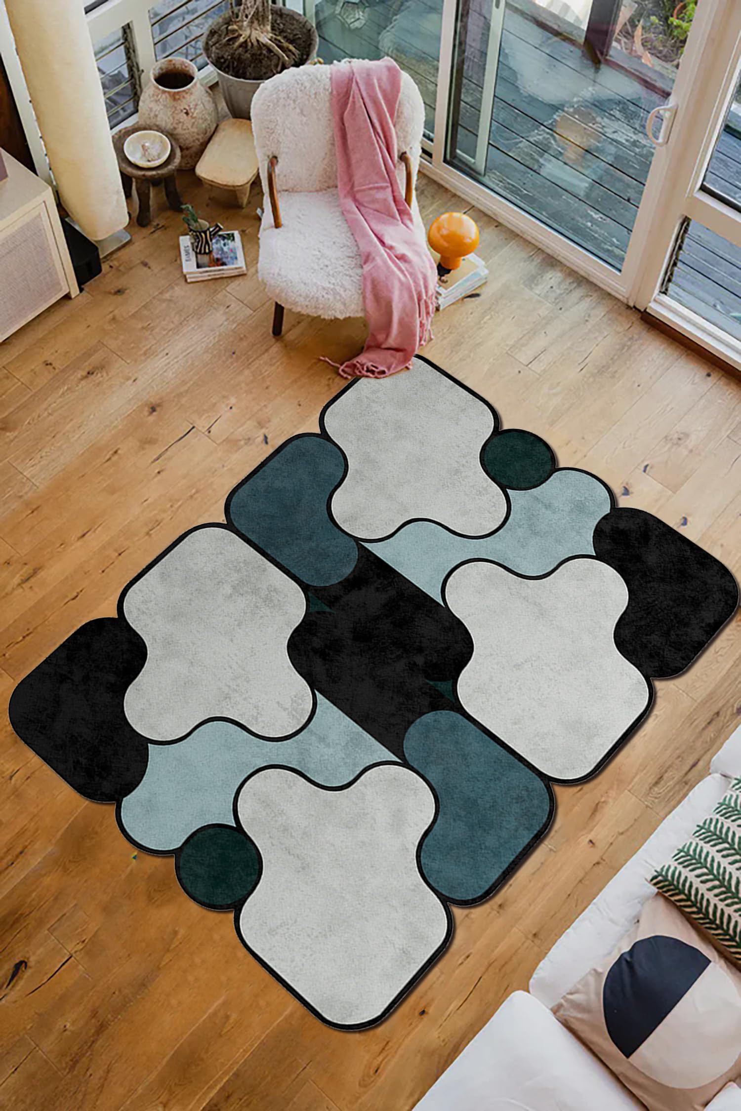 Modern Abstract Irregular Geometric Area Rug Off-White Olive Green Washable Faux Wool Rugs for Diningroom Living Room Bedroom Nordic Boho Nursery Playroom Entryway Dorm Soft Low Pile Shag Carpet 3x5