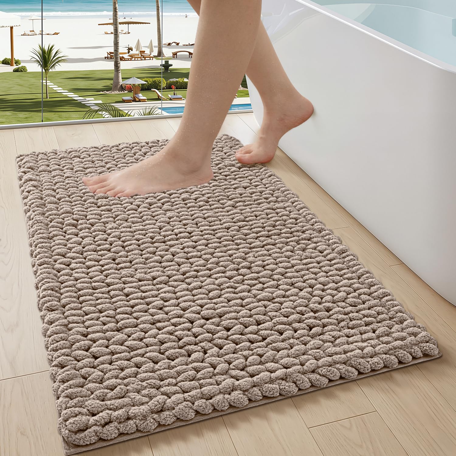 LUMI Luxury Bathroom Rug, Ultra Soft Quick Dry Bath Mat, Non-Slip Absorbent Thick Chenille Bath Rug, Cozy Braid Design Floor Mat for Bathtub, Sink, Laundry, Bedroom, Grey, 24"x43"