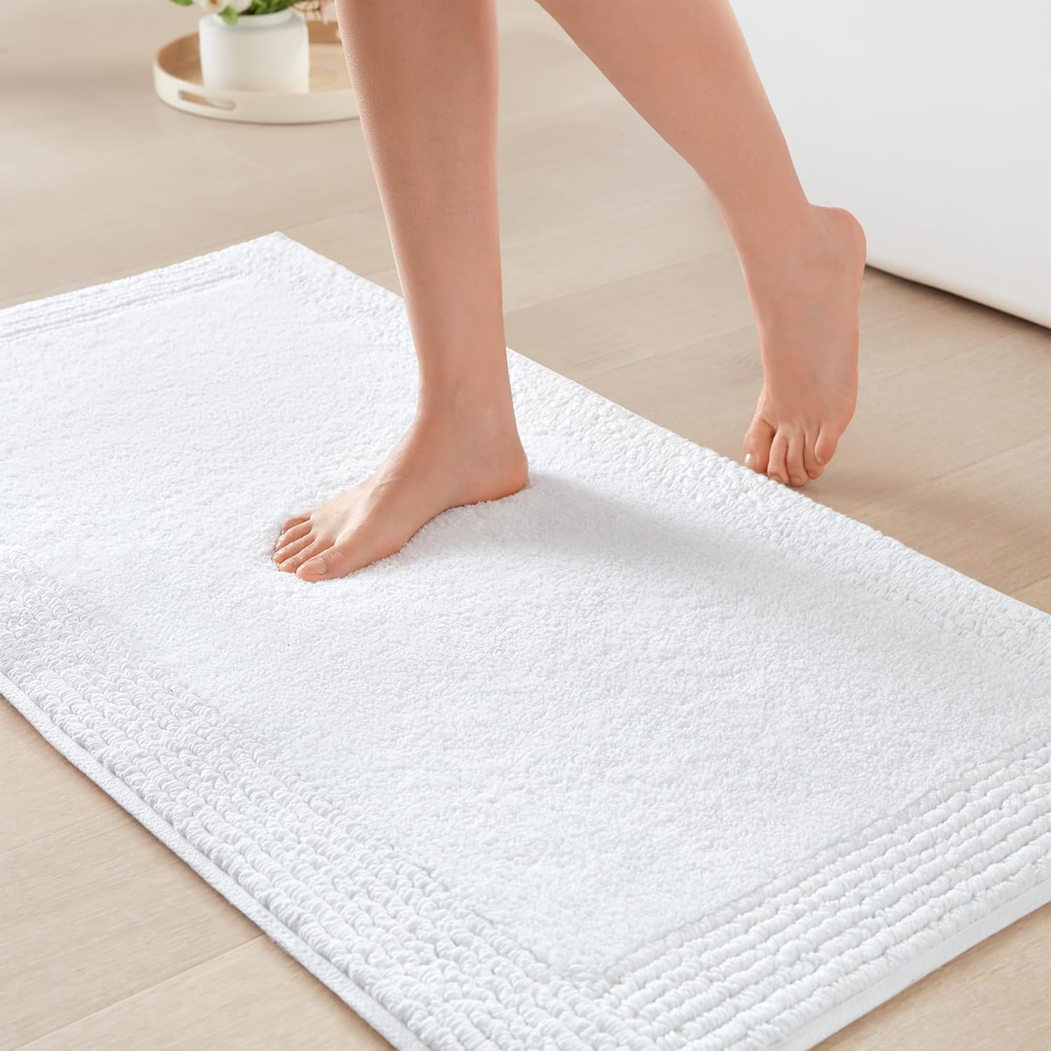 Madison Park Splendor Reversible 100% Cotton Tufted Bathroom Rug-3000 GSM Hotel Quality Luxurious Plush Medium Pile Bath Mat Absorbent, Quick Dry, Shower Room Décor, 20x30, White