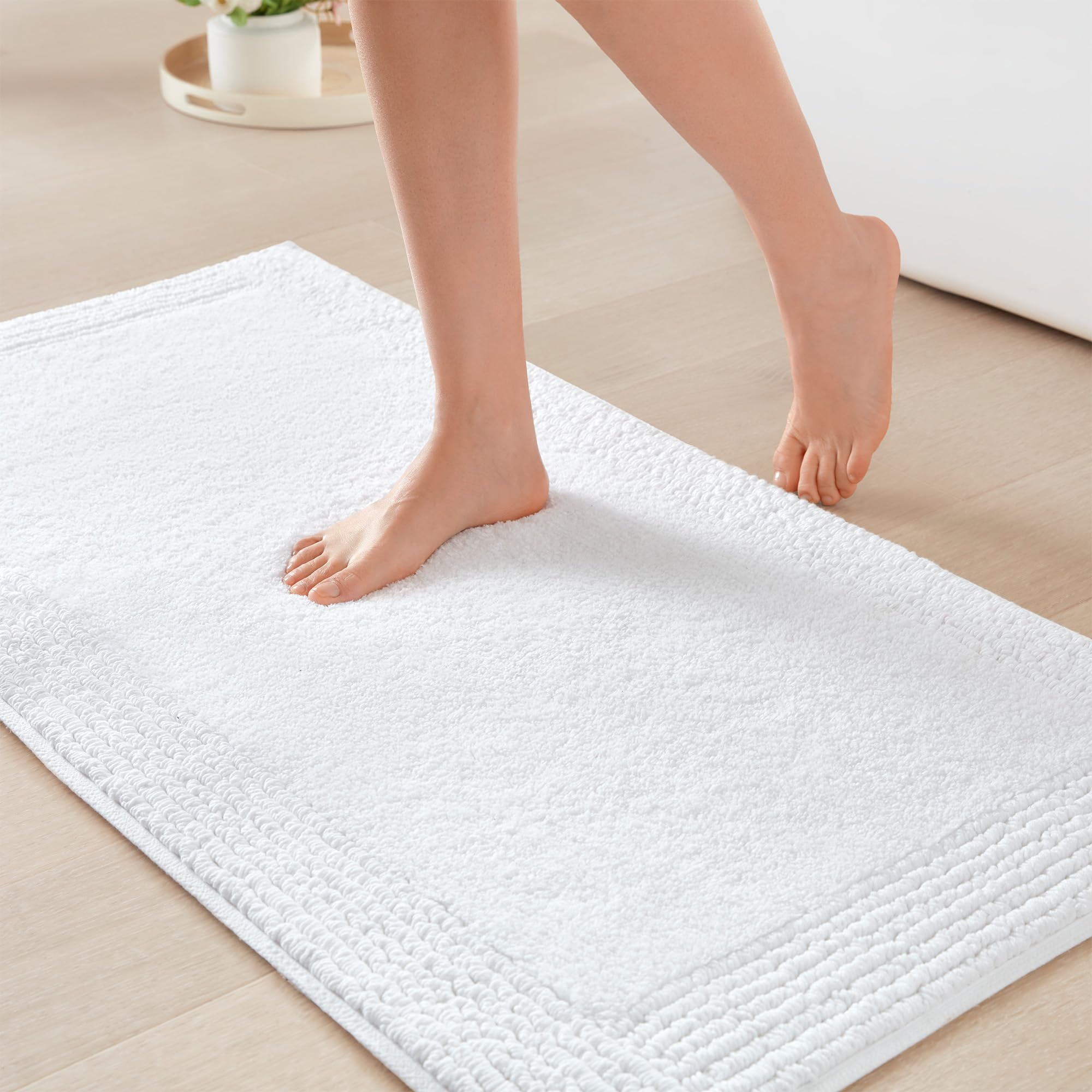Madison Park Splendor Reversible 100% Cotton Tufted Bathroom Rug-3000 GSM Hotel Quality Luxurious Plush Medium Pile Bath Mat Absorbent, Quick Dry, Shower Room Décor, 20x30, White