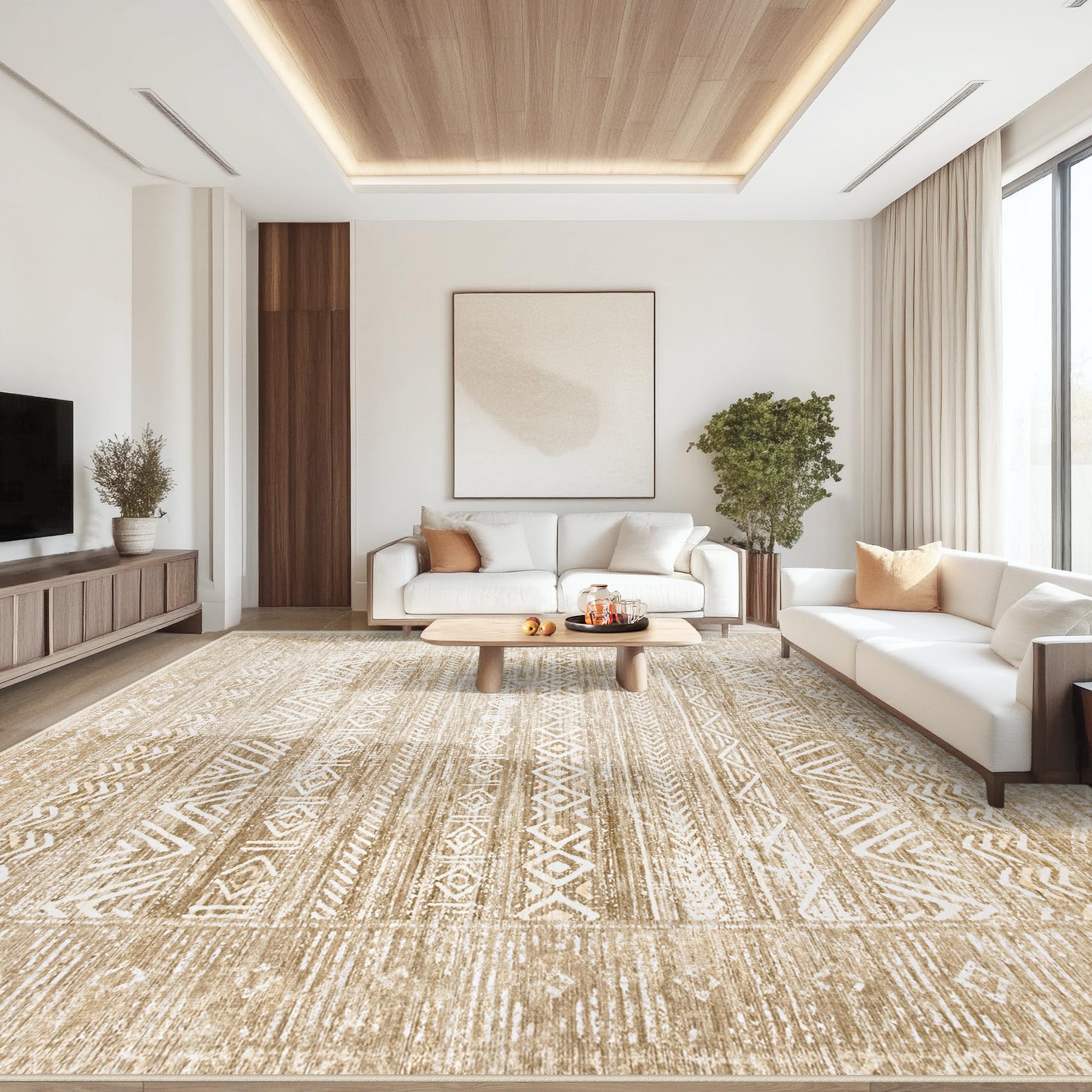 6x9 Area Rugs for Living Room: Washable Moroccan Geometric Boho Rug Farmhouse Non Slip Stain Resistant Large Rug Low Pile Soft Carpet for Bedroom Dining Room Home Office Children Room (Grey,6'x9')