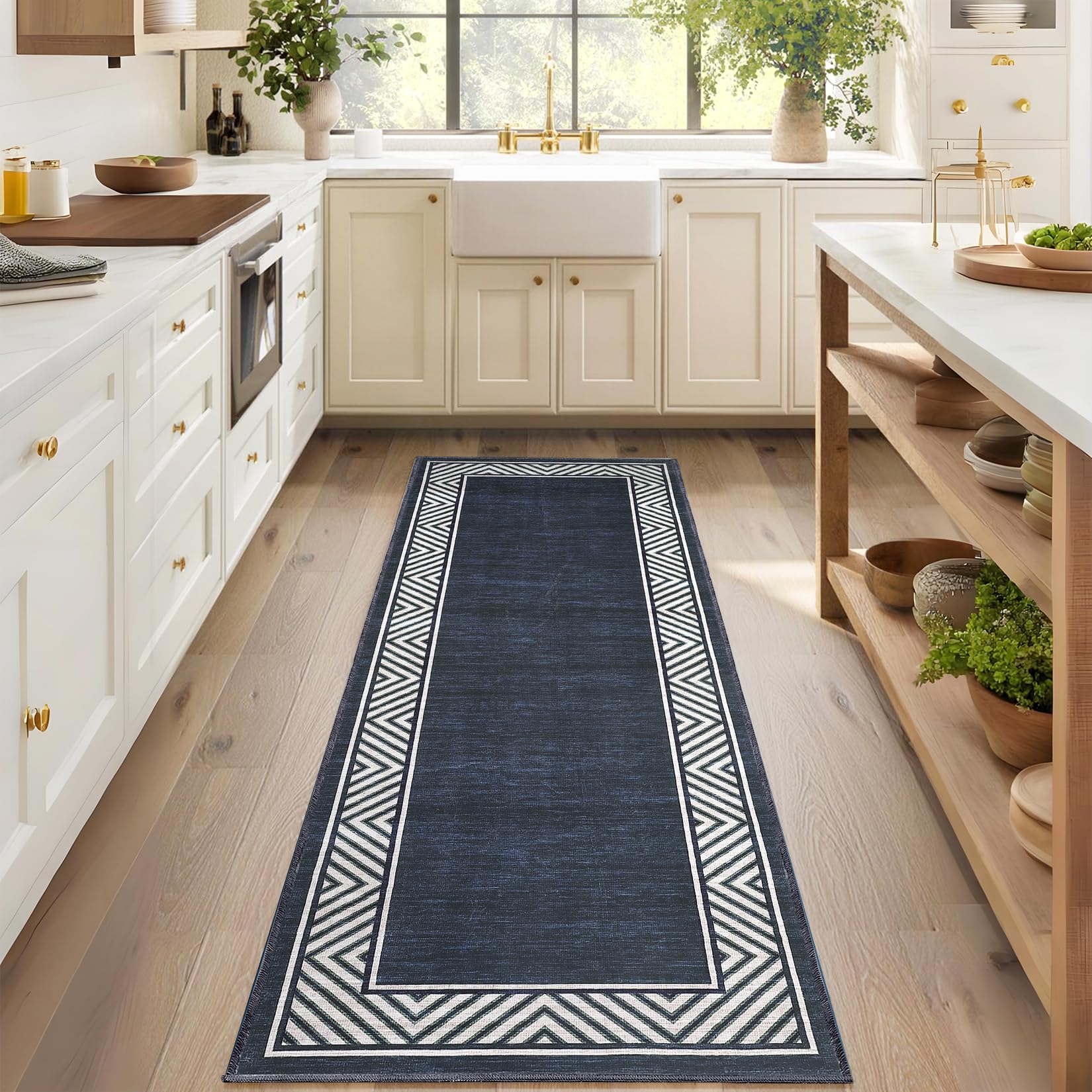 GarveeHome Modern Geometric Area Rug 5x7 Distressed Bordered Rug Washable Non Slip Floor Carpet Non Shedding Thin Rug, Soft Low Pile Rug, Contemporary Brown Rug for Dining Room, Living Room