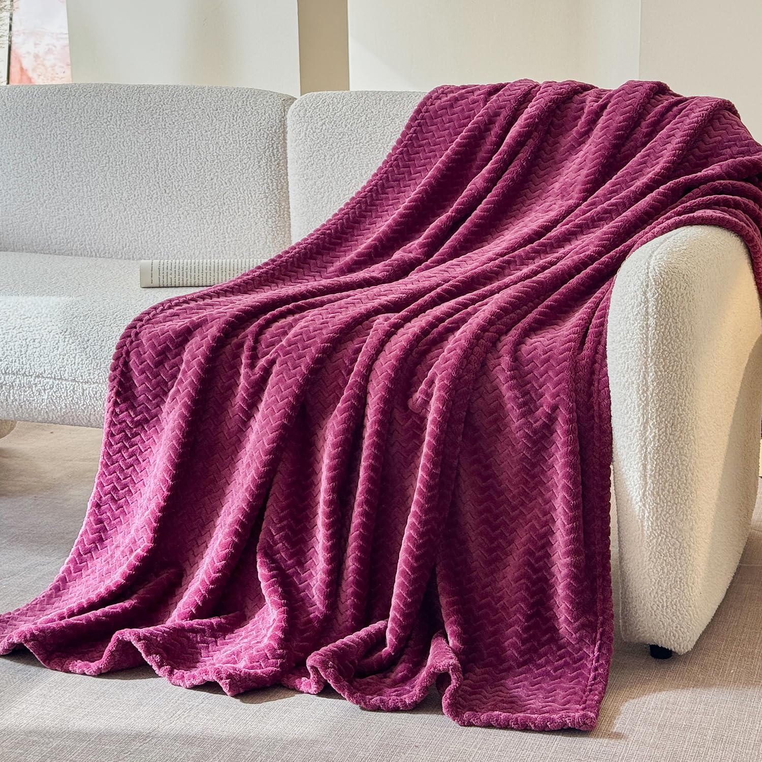 Simple&Opulence Teal Fleece Throw Blanket Lightweight Super Soft Cozy Flannel Blanket with Wave Textured for Sofa Couch Bedroom Decor Camping 50x60 Inches All Season Use（Wave Teal