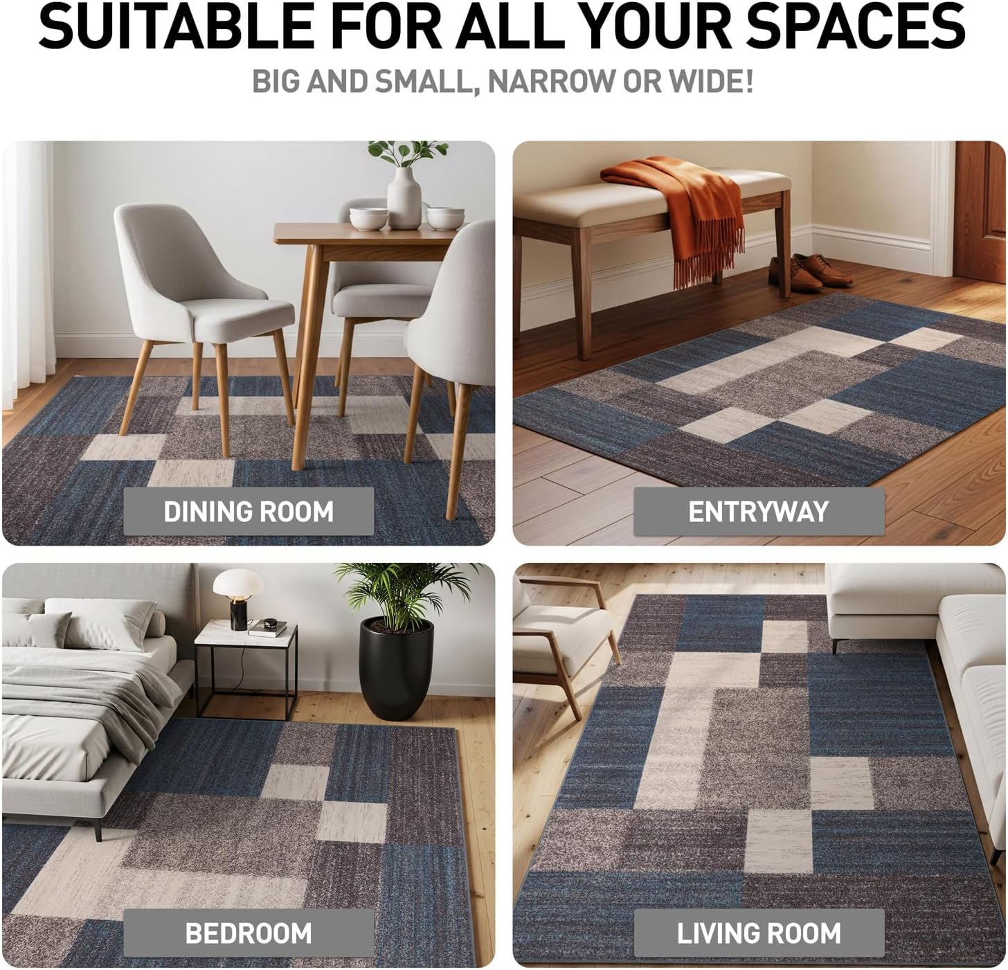 Rugshop Contemporary Blue Geometric Boxes Non-Slip Area Rug Non-Shedding for Living Room, Dining Room and Office, 5'3" x 7'3"