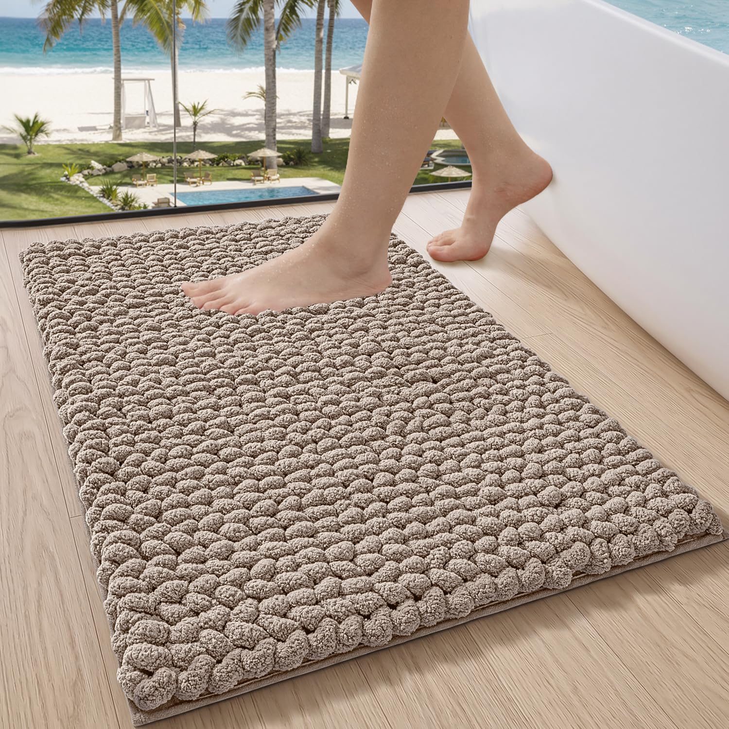LUMI Luxury Bathroom Rug, Ultra Soft Quick Dry Bath Mat, Non-Slip Absorbent Thick Chenille Bath Rug, Cozy Braid Design Floor Mat for Bathtub, Sink, Laundry, Bedroom, Grey, 24"x43"