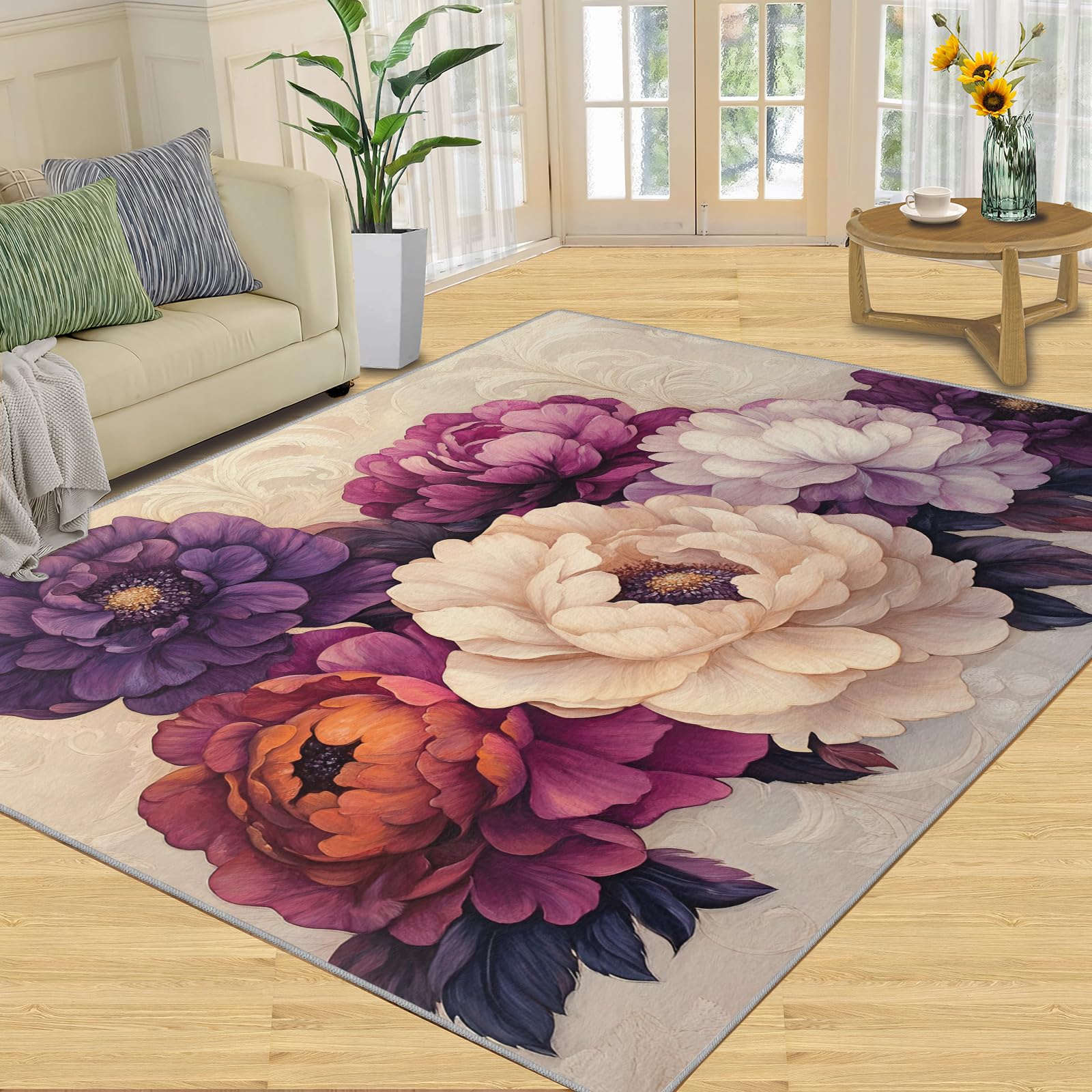 3D Geometric Rug - 4x4 Square Rug - Nordic Geometric Rugs for Living Room Bedroom, Blue Gradient Indoor Carpet - Washable Non Slip Soft Low Pile - Area Rugs & Home Decor