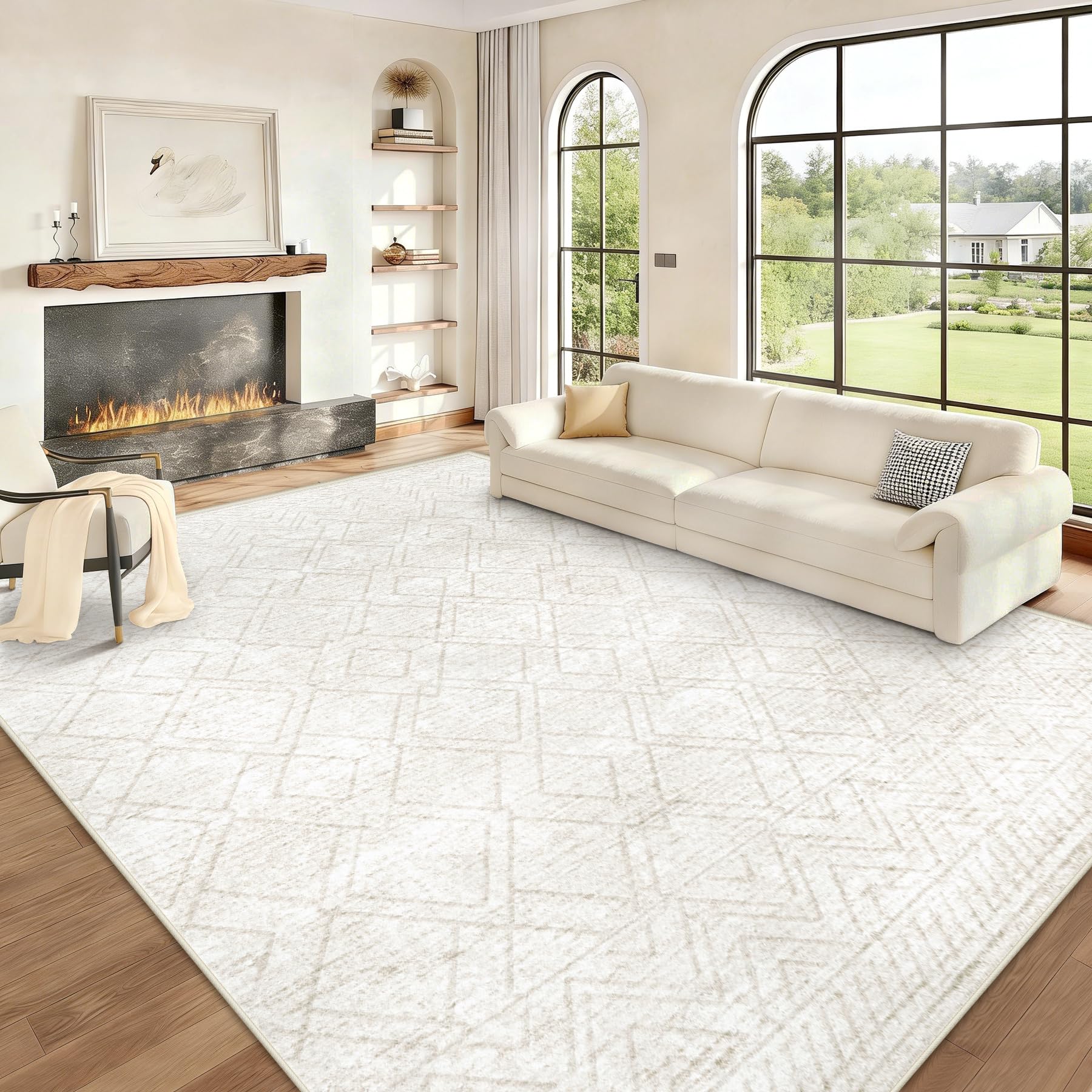 Area Rugs 5x7 Living Room Rug: Washable Geometric Moroccan Neutral Rugs Boho Modern Non Slip Area Rug Soft Indoor Floor Low Pile Carpet for Bedroom Nursery Dining Room Home Office (Beige, 5'x7')