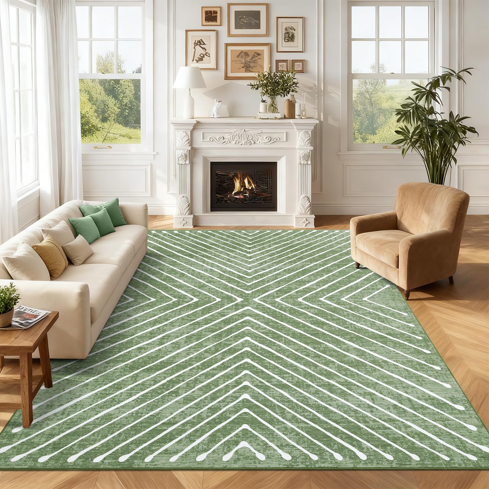 Area Rug 9x12 Living Room Rug Non Slip Modern Bedroom Stain Resistant Dining Room Throw Carpet Geometric Low Pile Untra Soft Contemporary Accent Carpet for Home Office, White&Black