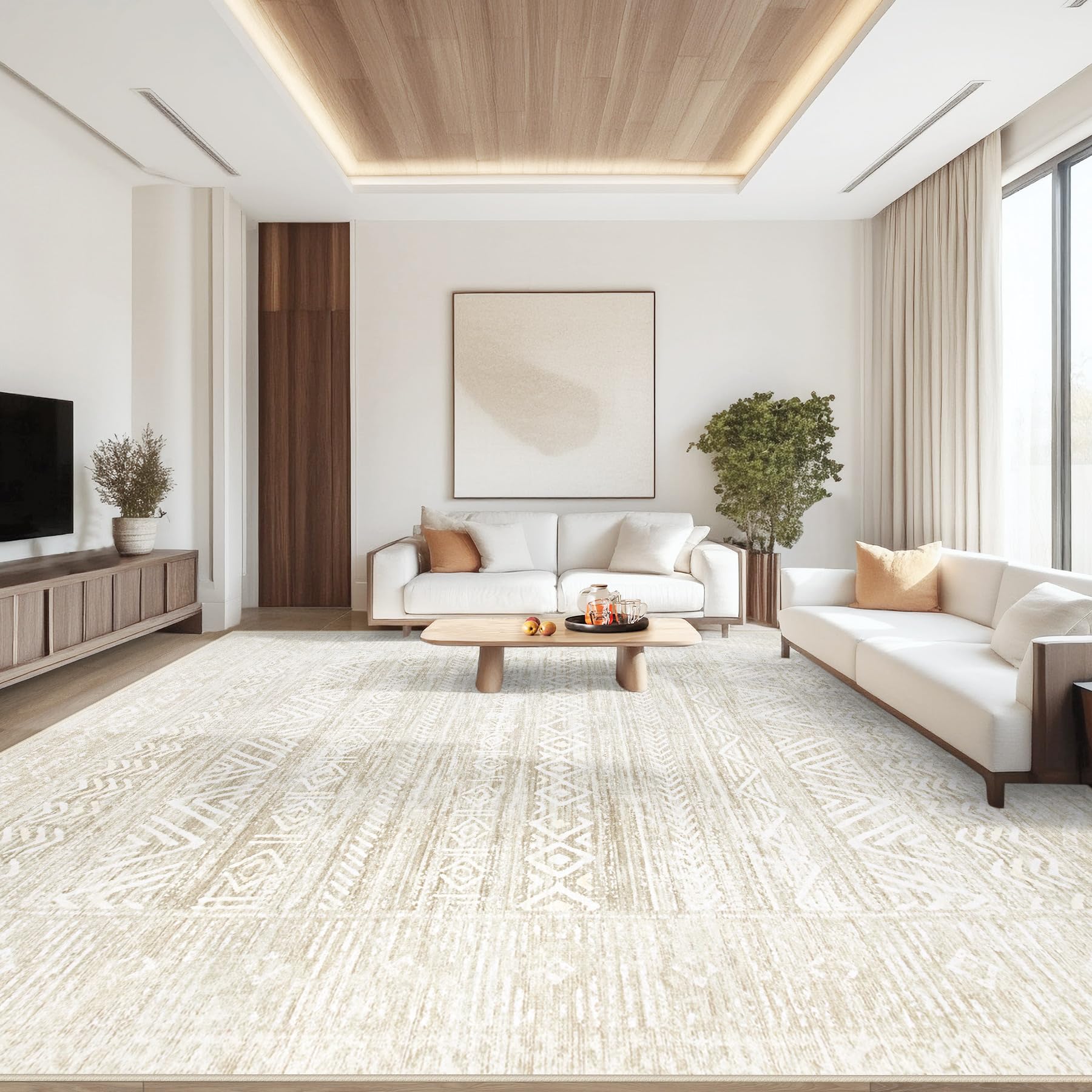 6x9 Area Rugs for Living Room: Washable Moroccan Geometric Boho Rug Farmhouse Non Slip Stain Resistant Large Rug Low Pile Soft Carpet for Bedroom Dining Room Home Office Children Room (Grey,6'x9')