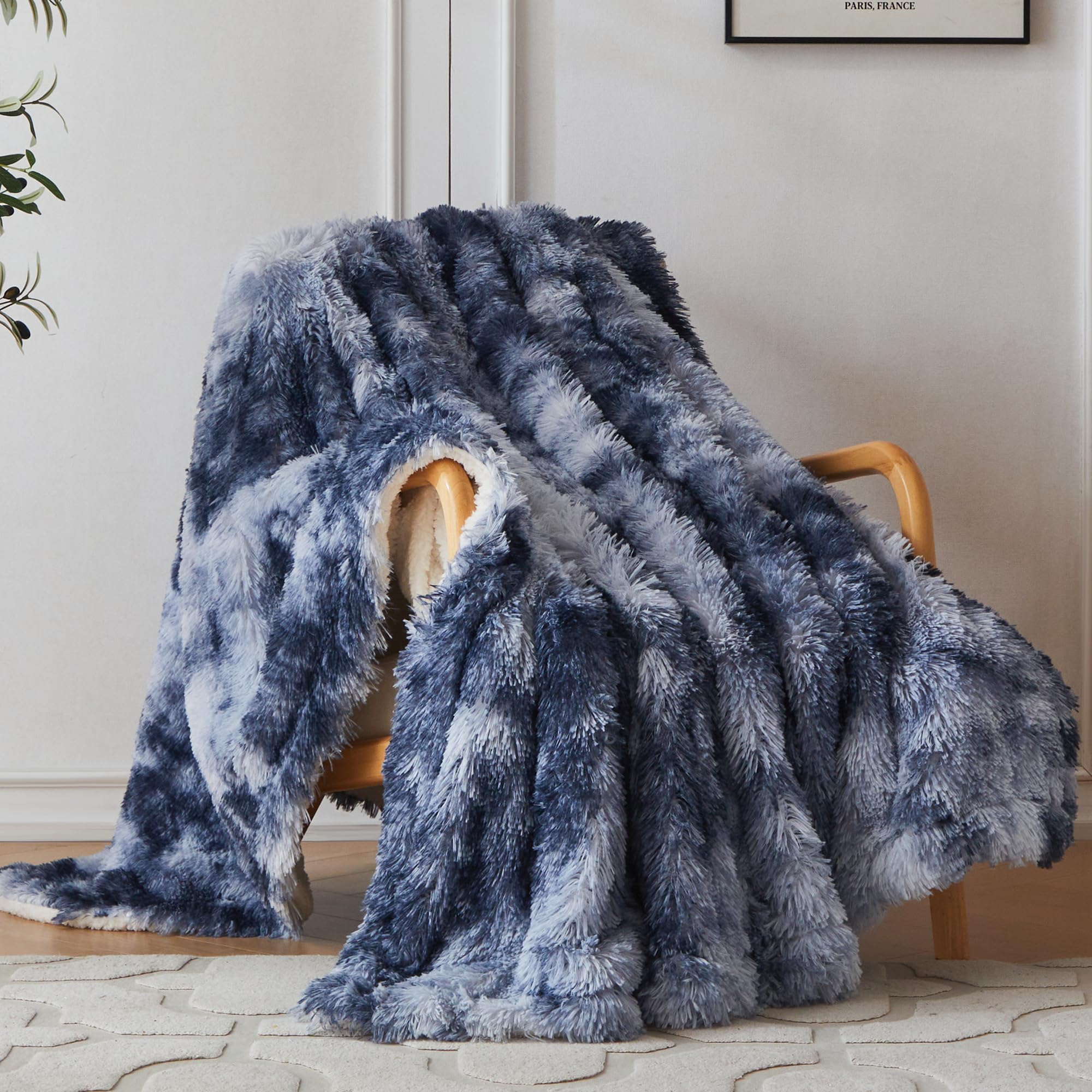 COOVA Ultra Soft Faux Fur Throw Blanket – Fuzzy Fluffy Cozy Microfiber Blankets, Warm Thick Plush Sherpa Fleece Throw Blanket for Couch,Bed,Sofa,Ideal Gift for Women.(Tie Dye Grey, 50"x60")