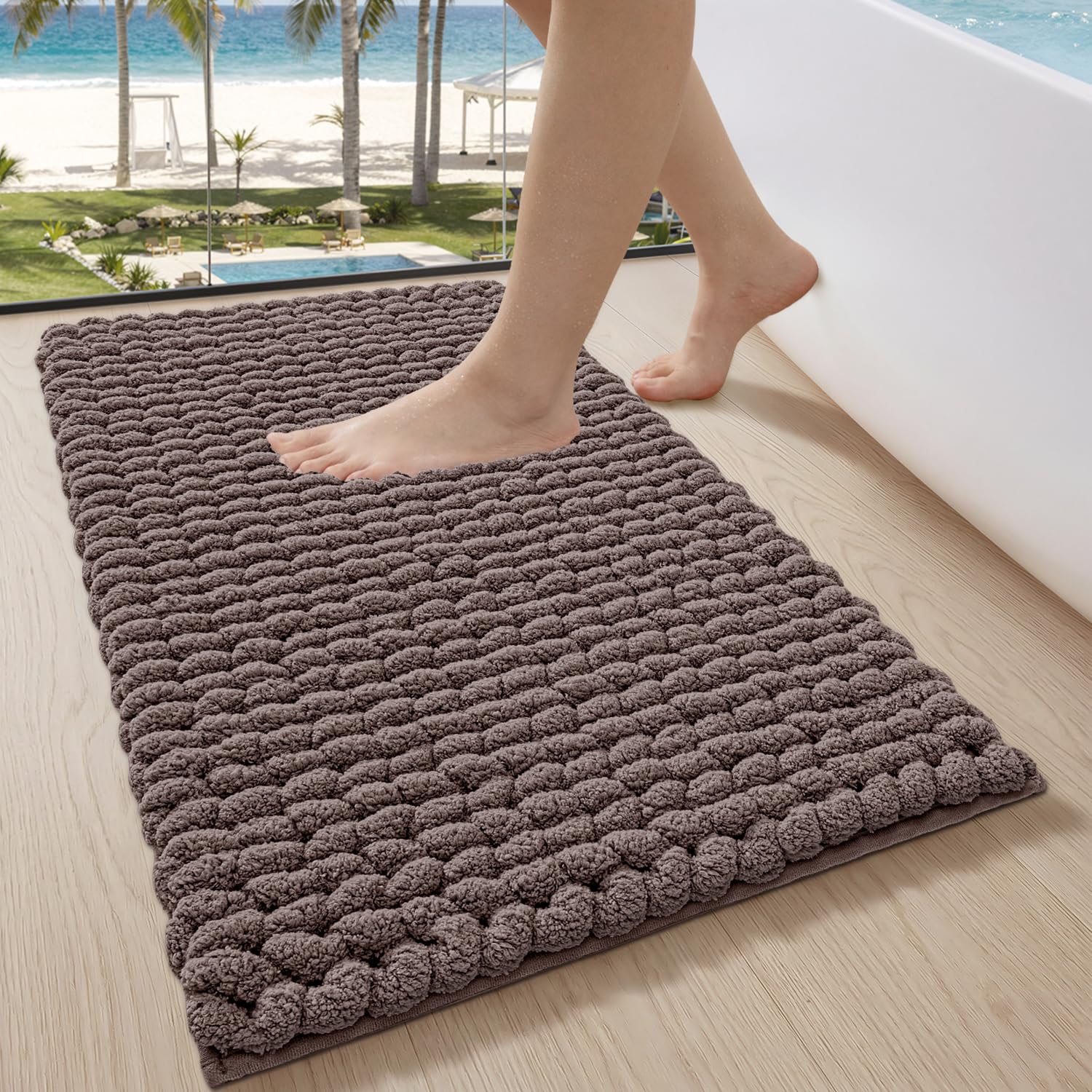 LUMI Luxury Bathroom Rug, Ultra Soft Quick Dry Bath Mat, Non-Slip Absorbent Thick Chenille Bath Rug, Cozy Braid Design Floor Mat for Bathtub, Sink, Laundry, Bedroom, Grey, 24"x43"