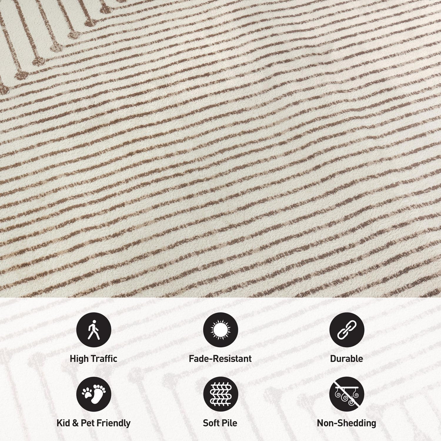 Rugshop Beige and Brown Geometric Area Rug – Soft Abstract Line Pattern Carpet for Living Room, Bedroom, or Office – Contemporary Neutral Decor Accent 5' x 7' Beige