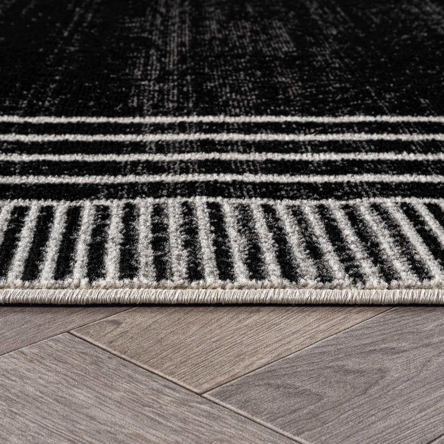 Rugshop Contemporary Geometric Bordered Indoor Area Rug for Living Room,Bedroom,Kitchen Rug Low Pile Rug with Jute Backing 5' x 7' Black