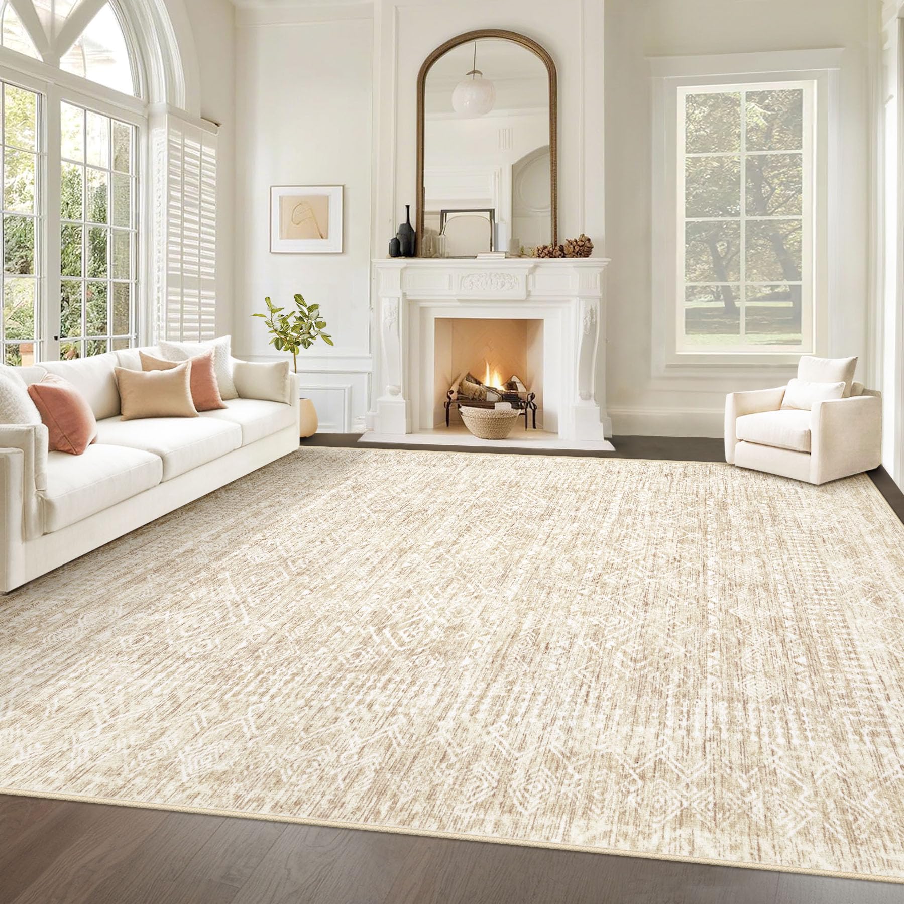 6x9 Area Rugs for Living Room: Washable Moroccan Geometric Boho Rug Farmhouse Non Slip Stain Resistant Large Rug Low Pile Soft Carpet for Bedroom Dining Room Home Office Children Room (Grey,6'x9')