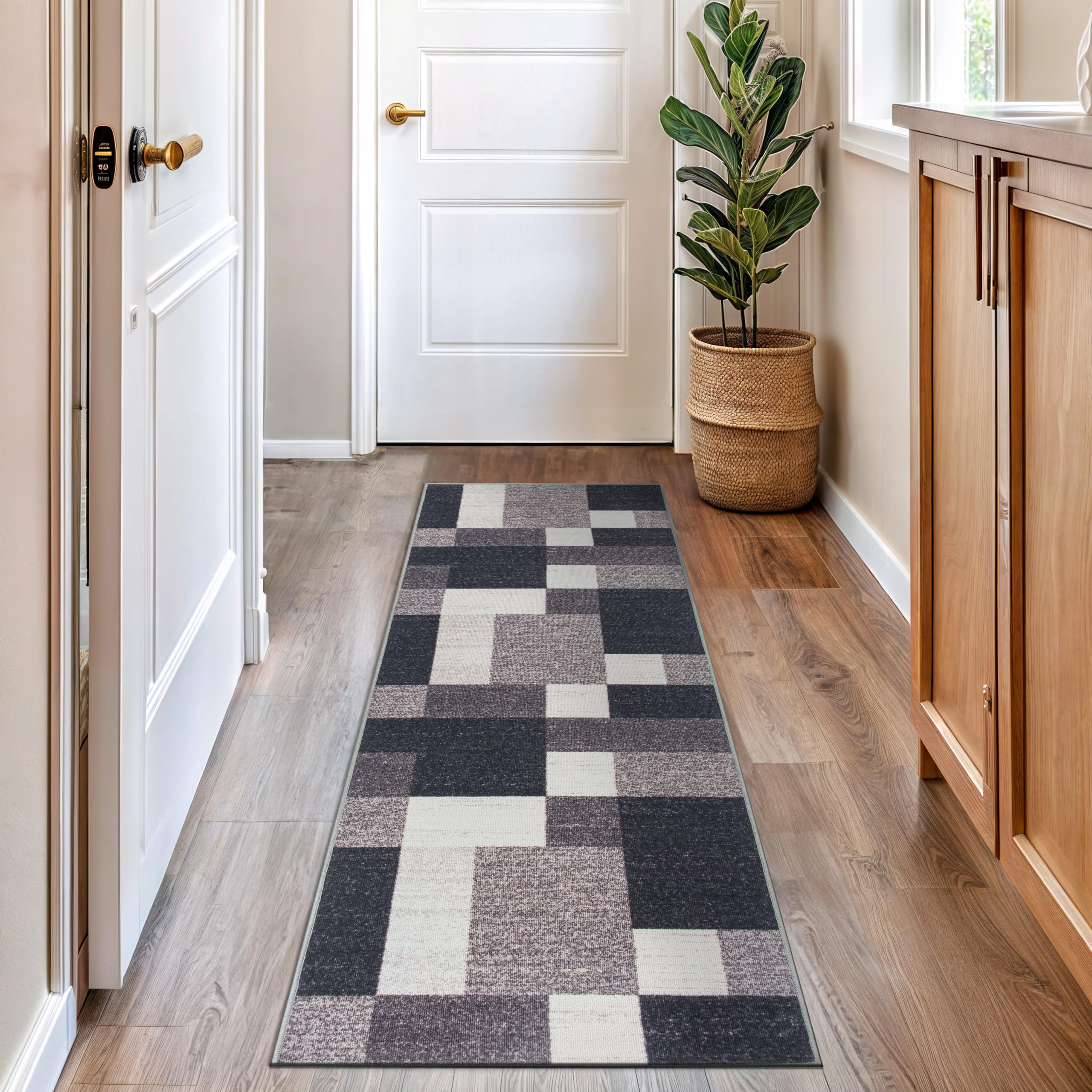 Rugshop Contemporary Blue Geometric Boxes Non-Slip Area Rug Non-Shedding for Living Room, Dining Room and Office, 5'3" x 7'3"