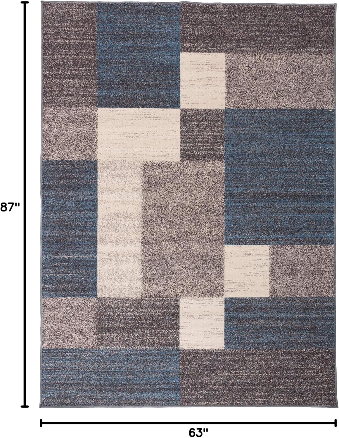 Rugshop Contemporary Blue Geometric Boxes Non-Slip Area Rug Non-Shedding for Living Room, Dining Room and Office, 5'3" x 7'3"