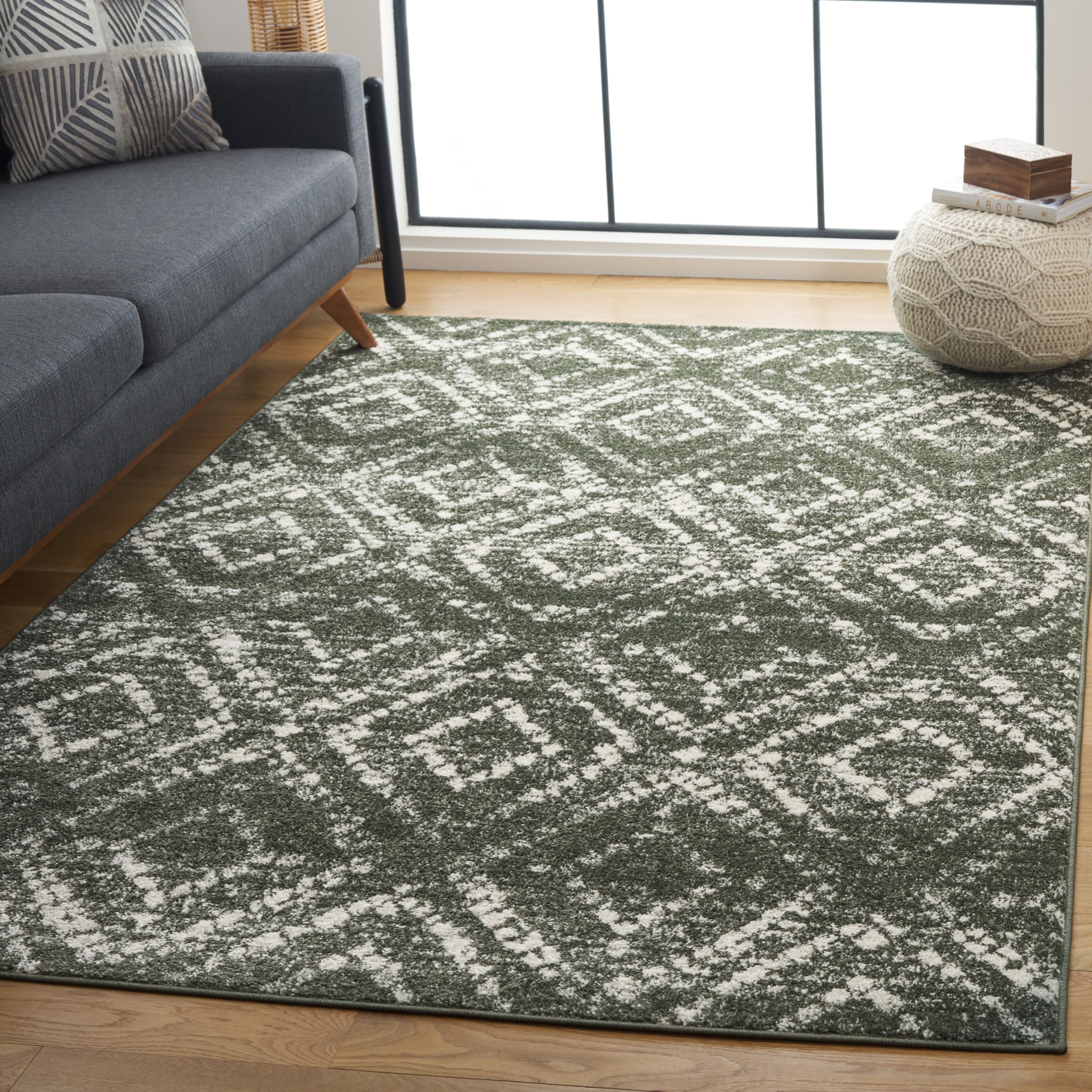 SAFAVIEH Area Rug 8x10 - Adirondack Collection - Large - Light Grey & Grey, Geometric Trellis Pattern, Non-Shedding & Easy Cleaning, Ideal for Living Room, Bedroom, Office, Dining Space (ADR131C)