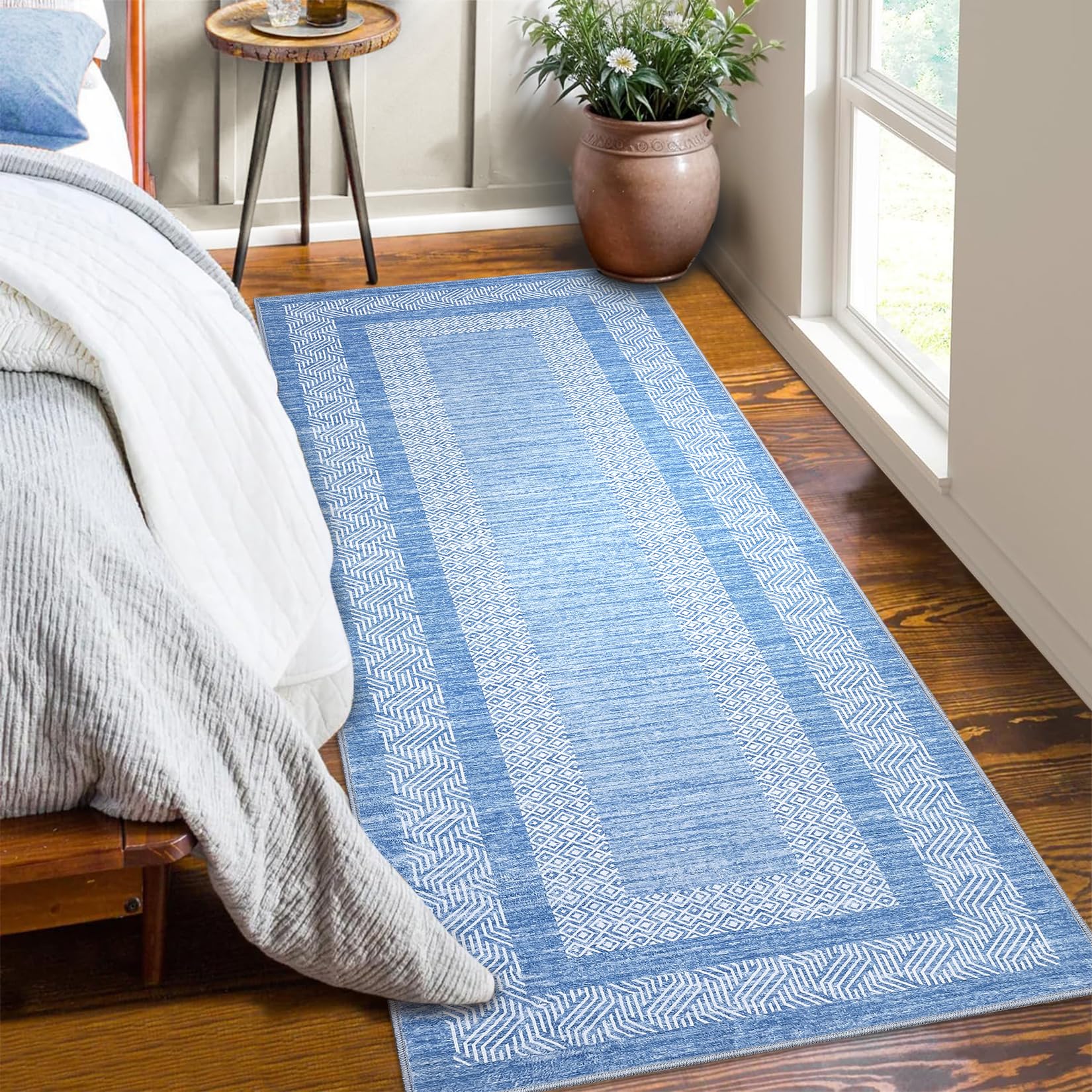 GarveeHome Modern Geometric Area Rug 5x7 Distressed Bordered Rug Washable Non Slip Floor Carpet Non Shedding Thin Rug, Soft Low Pile Rug, Contemporary Brown Rug for Dining Room, Living Room