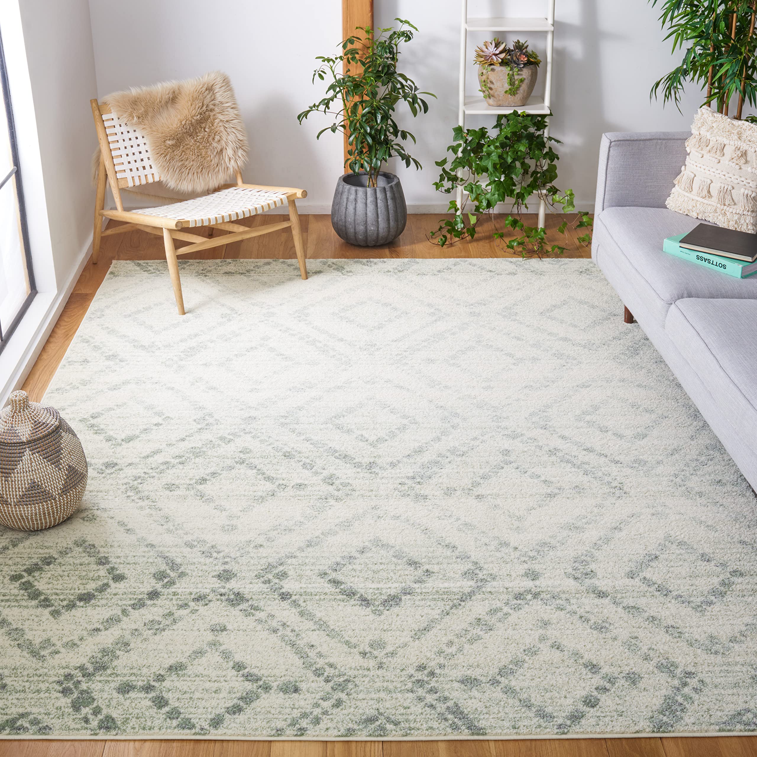 SAFAVIEH Area Rug 8x10 - Adirondack Collection - Large - Light Grey & Grey, Geometric Trellis Pattern, Non-Shedding & Easy Cleaning, Ideal for Living Room, Bedroom, Office, Dining Space (ADR131C)