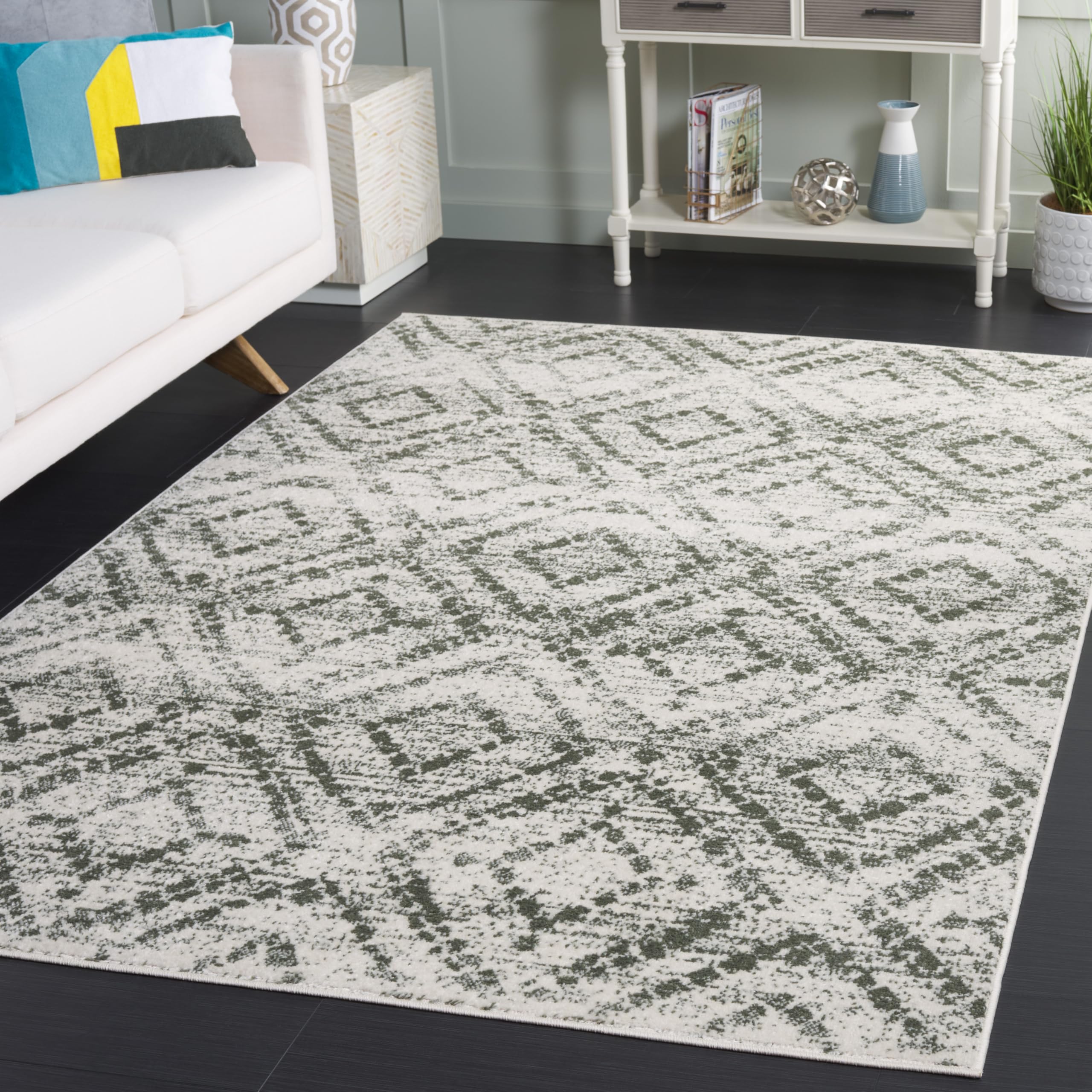 SAFAVIEH Area Rug 8x10 - Adirondack Collection - Large - Light Grey & Grey, Geometric Trellis Pattern, Non-Shedding & Easy Cleaning, Ideal for Living Room, Bedroom, Office, Dining Space (ADR131C)