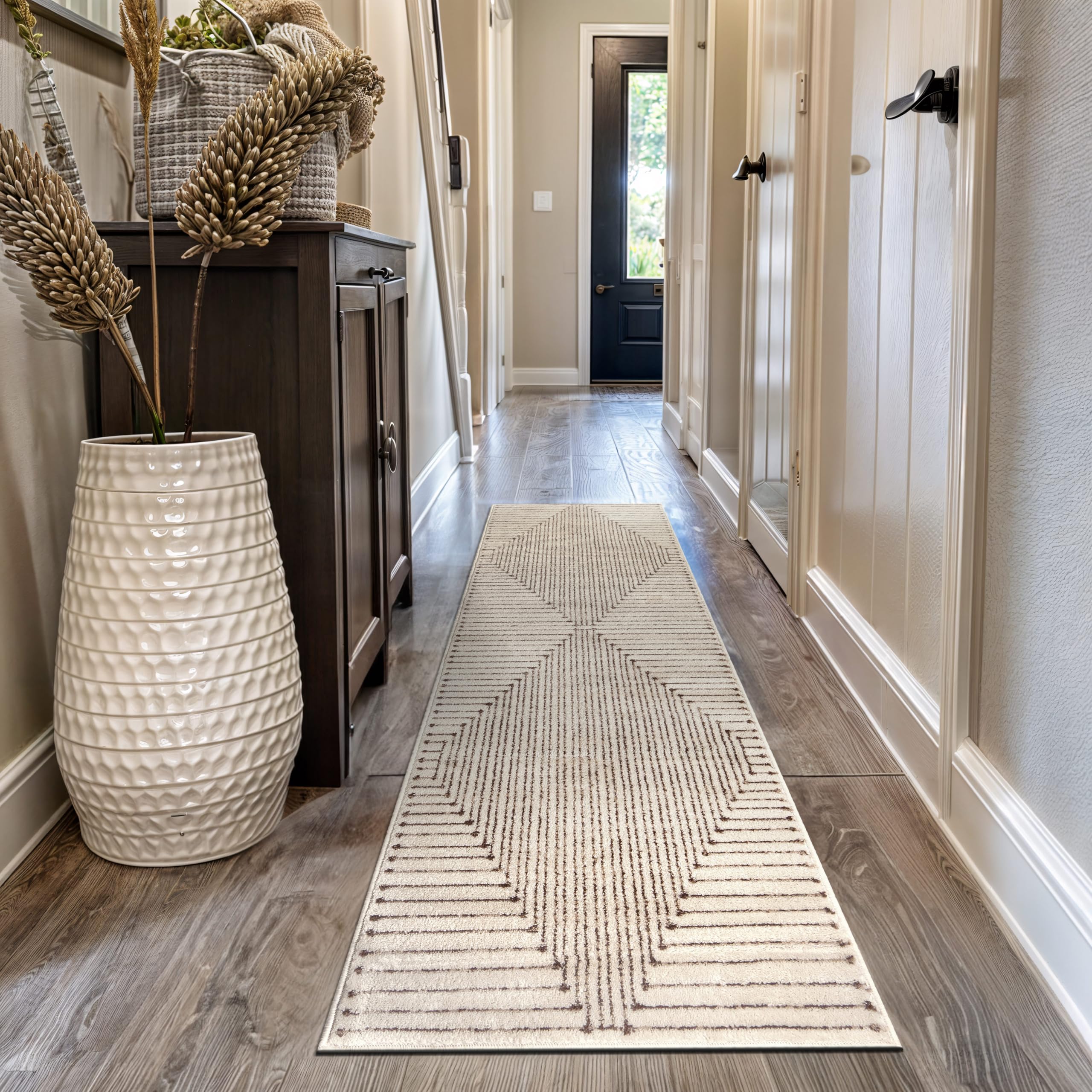 Rugshop Beige and Brown Geometric Area Rug – Soft Abstract Line Pattern Carpet for Living Room, Bedroom, or Office – Contemporary Neutral Decor Accent 5' x 7' Beige