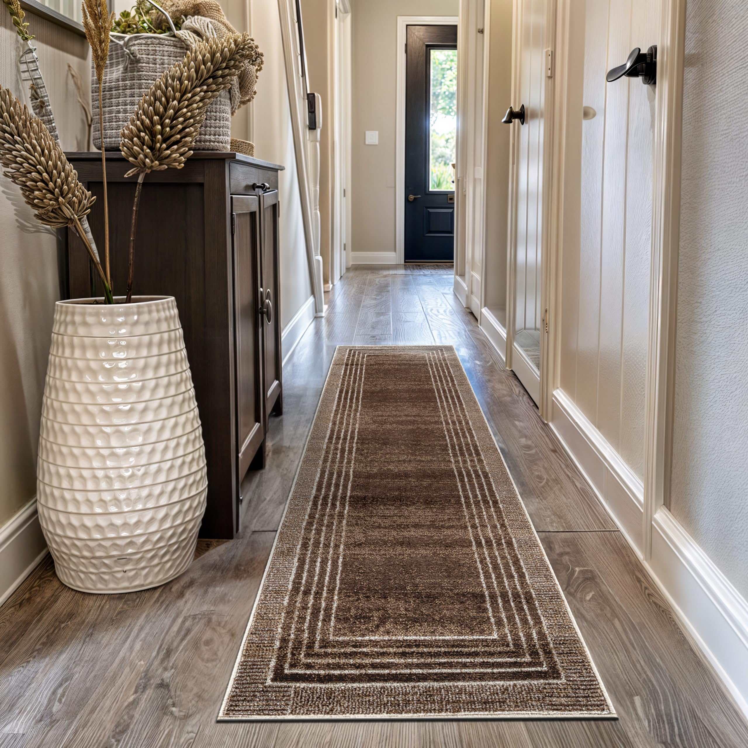 Rugshop Contemporary Geometric Bordered Indoor Area Rug for Living Room,Bedroom,Kitchen Rug Low Pile Rug with Jute Backing 5' x 7' Black