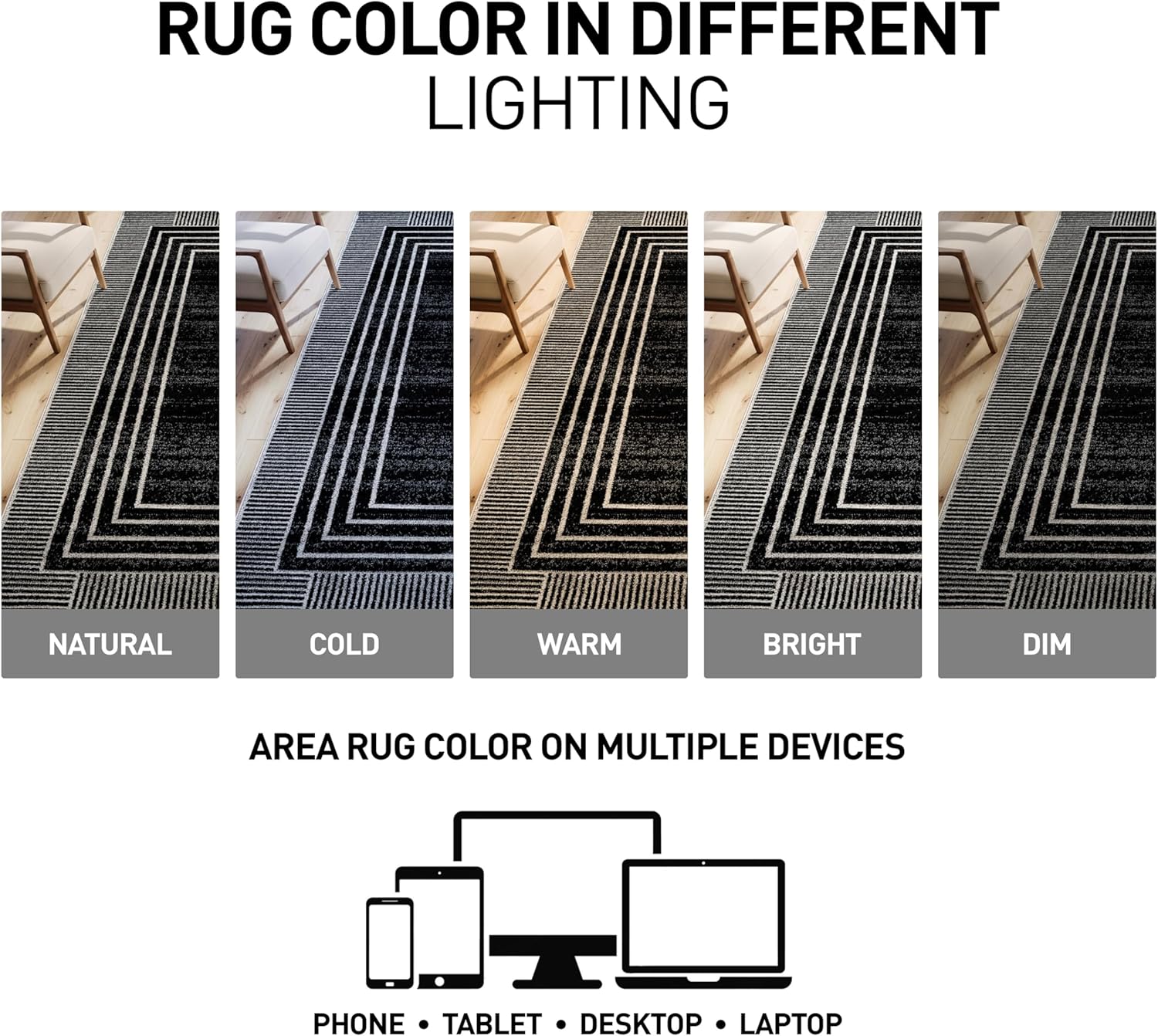 Rugshop Contemporary Geometric Bordered Indoor Area Rug for Living Room,Bedroom,Kitchen Rug Low Pile Rug with Jute Backing 5' x 7' Black