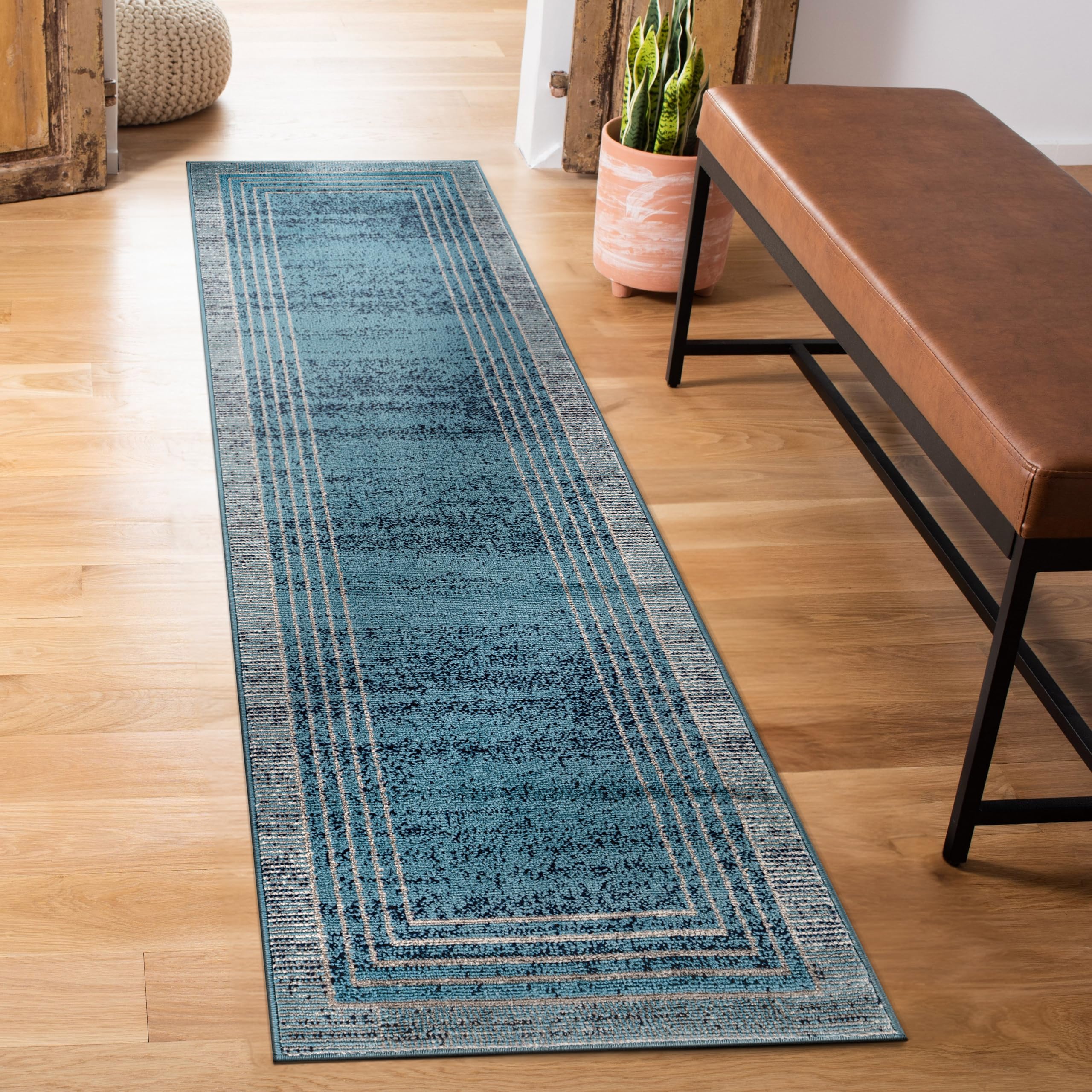 Rugshop Contemporary Geometric Bordered Indoor Area Rug for Living Room,Bedroom,Kitchen Rug Low Pile Rug with Jute Backing 5' x 7' Black