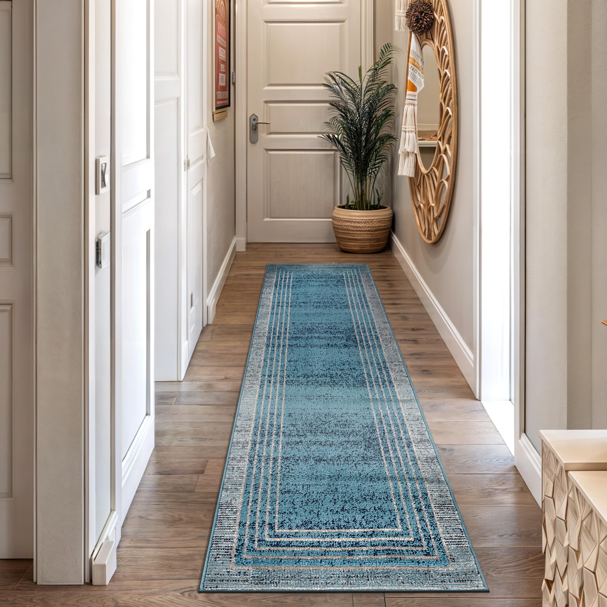 Rugshop Contemporary Geometric Bordered Indoor Area Rug for Living Room,Bedroom,Kitchen Rug Low Pile Rug with Jute Backing 5' x 7' Black