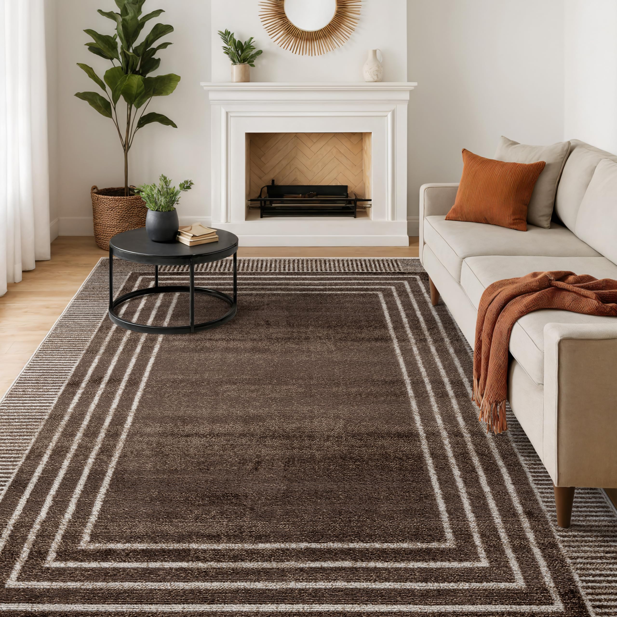 Rugshop Contemporary Geometric Bordered Indoor Area Rug for Living Room,Bedroom,Kitchen Rug Low Pile Rug with Jute Backing 5' x 7' Black