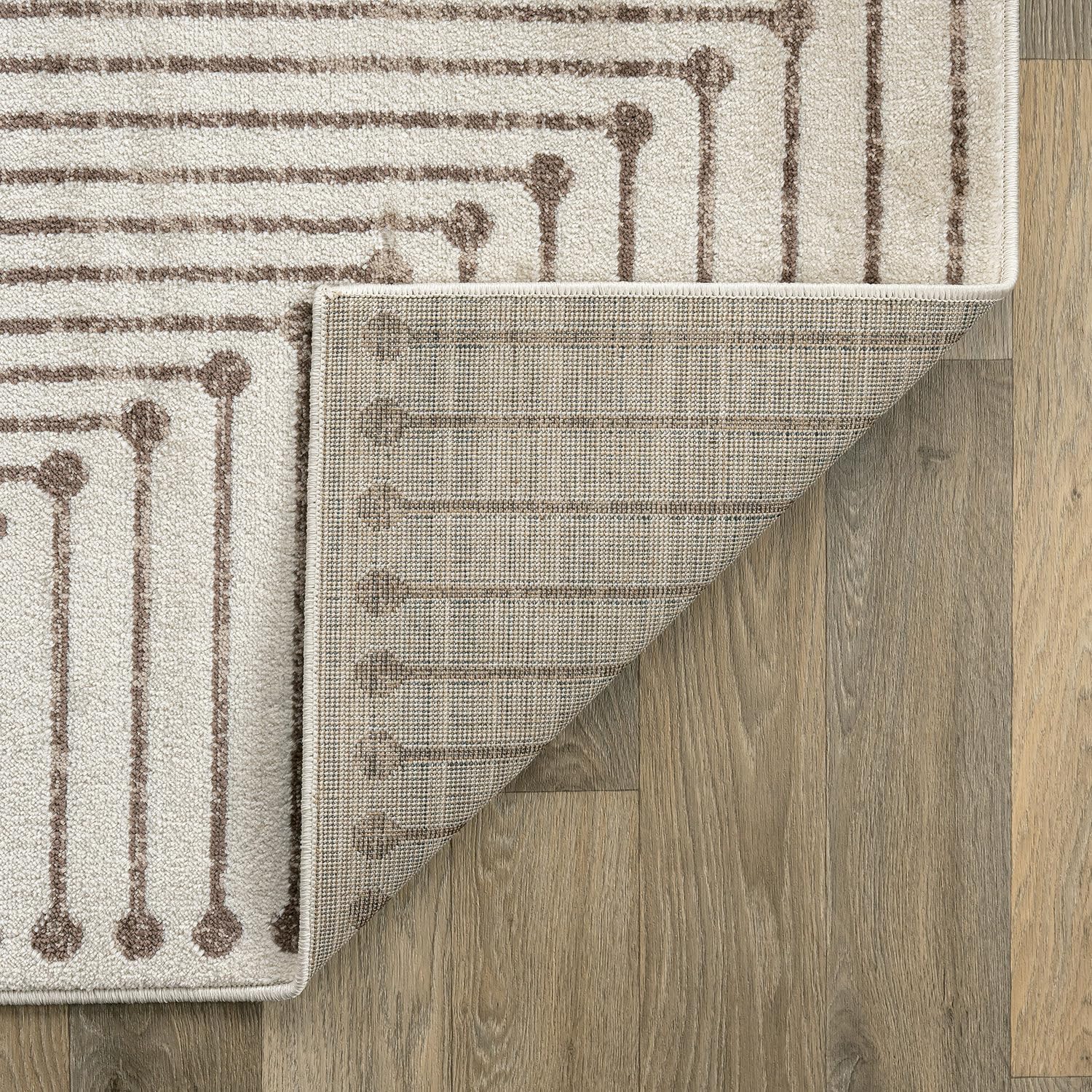 Rugshop Beige and Brown Geometric Area Rug – Soft Abstract Line Pattern Carpet for Living Room, Bedroom, or Office – Contemporary Neutral Decor Accent 5' x 7' Beige