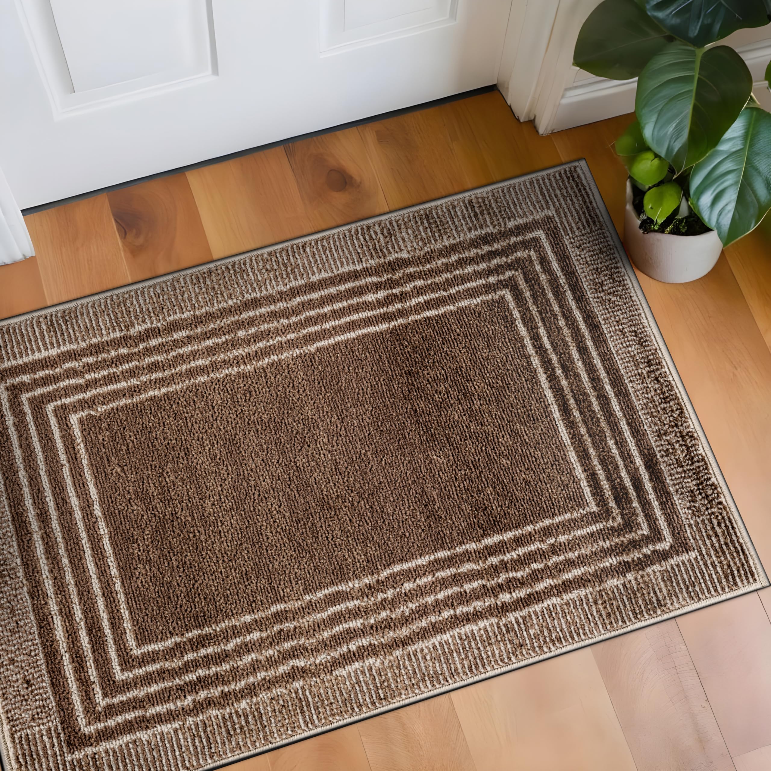 Rugshop Contemporary Geometric Bordered Indoor Area Rug for Living Room,Bedroom,Kitchen Rug Low Pile Rug with Jute Backing 5' x 7' Black