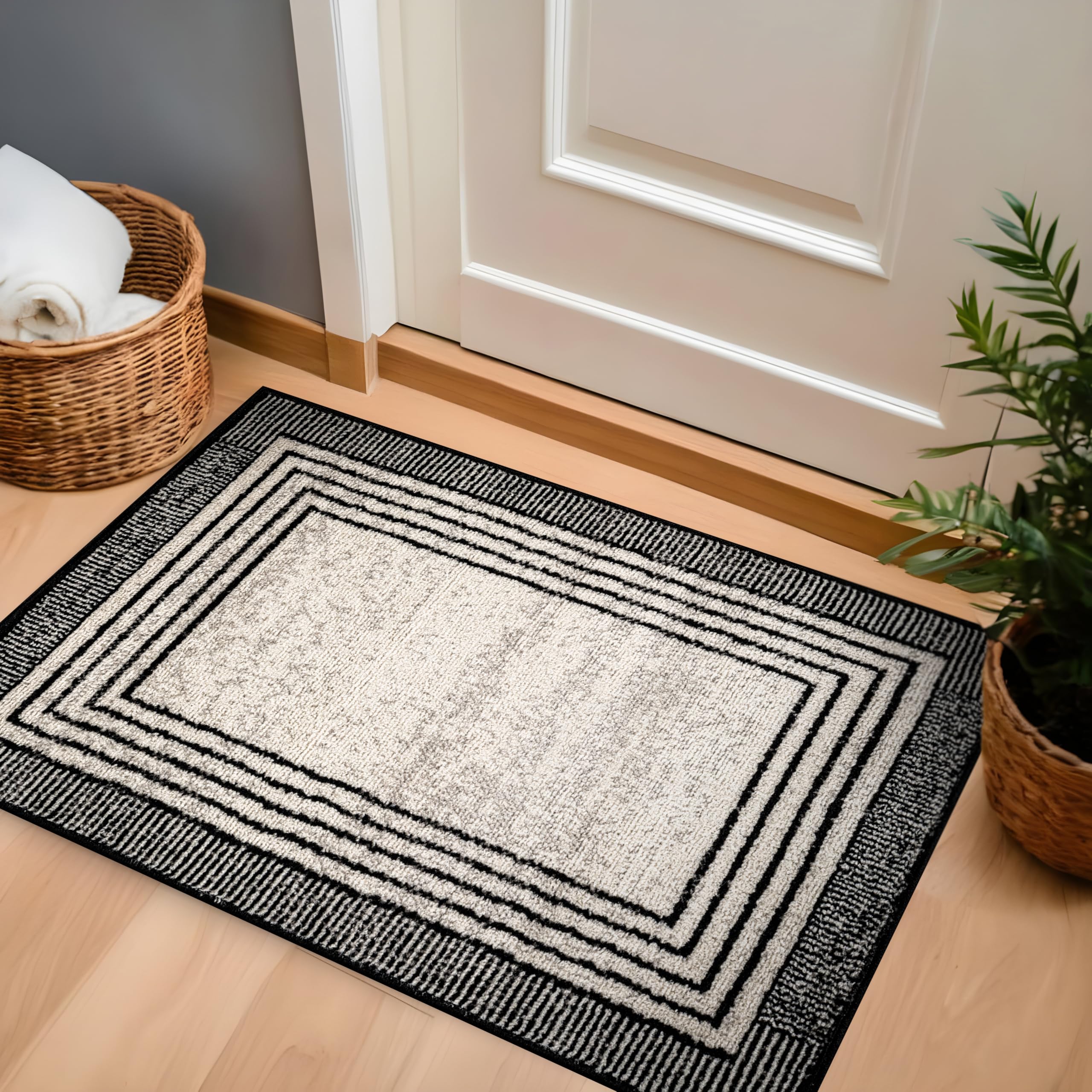 Rugshop Contemporary Geometric Bordered Indoor Area Rug for Living Room,Bedroom,Kitchen Rug Low Pile Rug with Jute Backing 5' x 7' Black