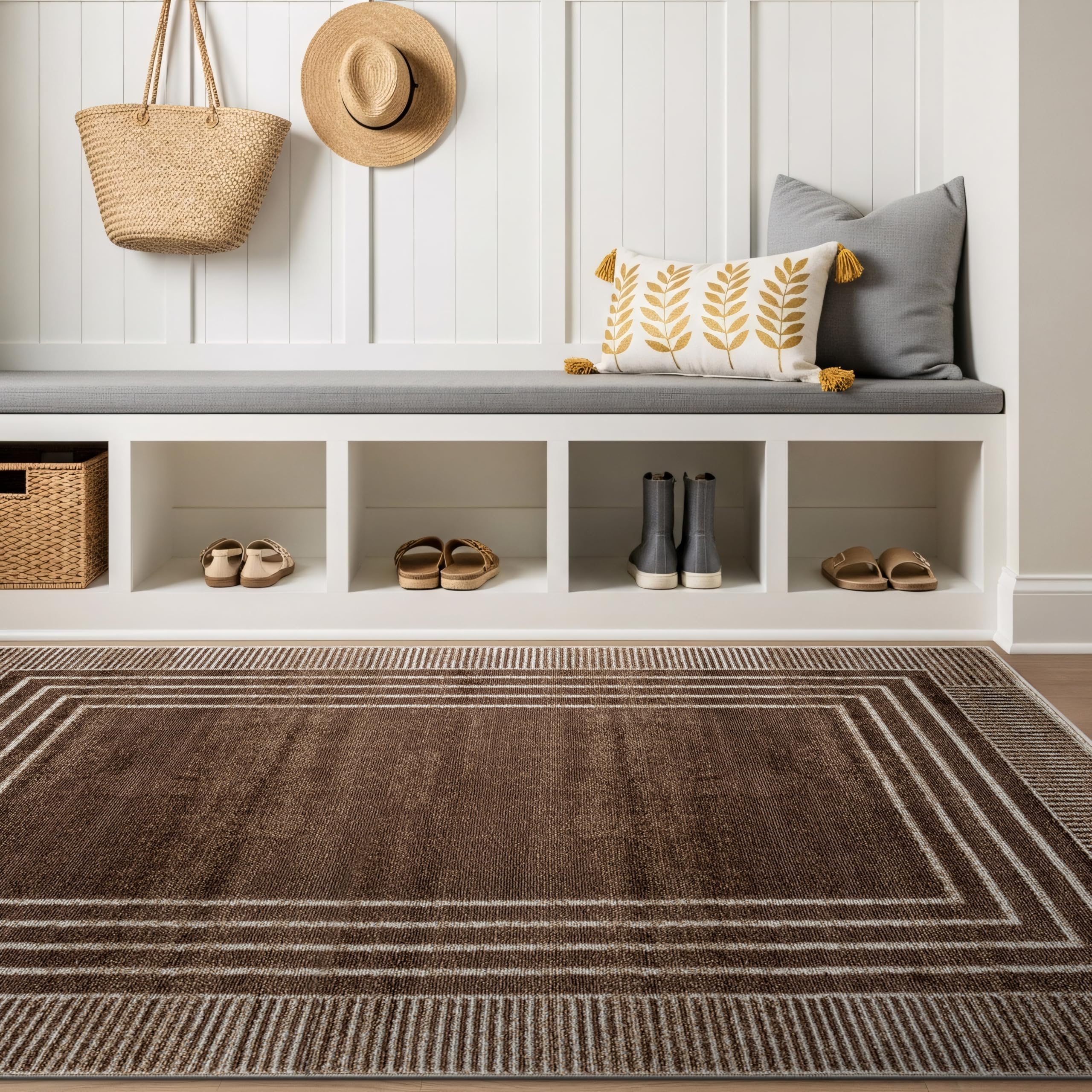 Rugshop Contemporary Geometric Bordered Indoor Area Rug for Living Room,Bedroom,Kitchen Rug Low Pile Rug with Jute Backing 5' x 7' Black