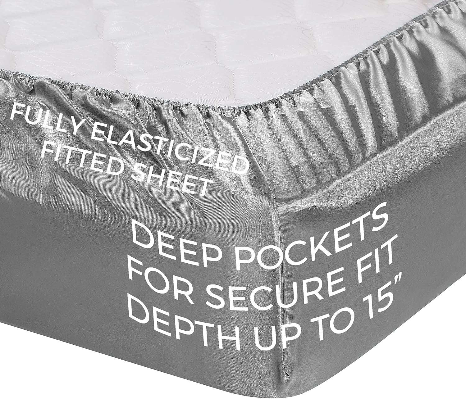 Satin Sheets King [4-Piece, Grey] Hotel Luxury Silky Bed Sheets - Extra Soft 1800 Microfiber Sheet Set, Wrinkle, Fade, Stain Resistant - Deep Pocket Fitted Sheet, Flat Sheet, Pillow Cases