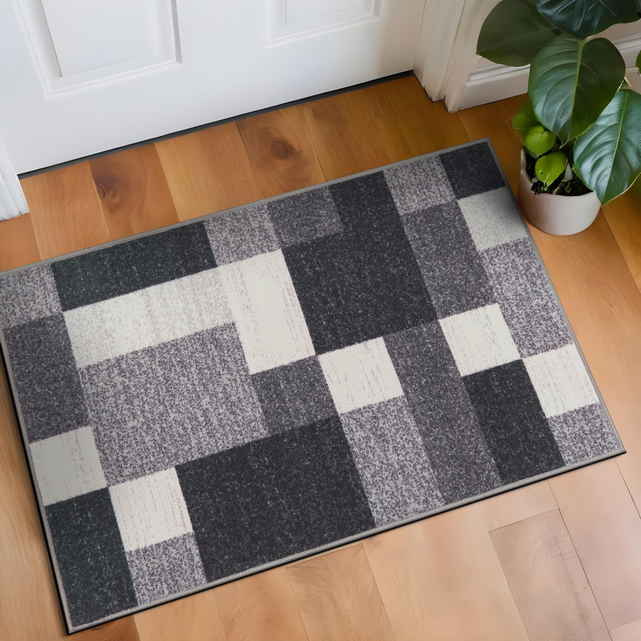 Rugshop Contemporary Blue Geometric Boxes Non-Slip Area Rug Non-Shedding for Living Room, Dining Room and Office, 5'3" x 7'3"