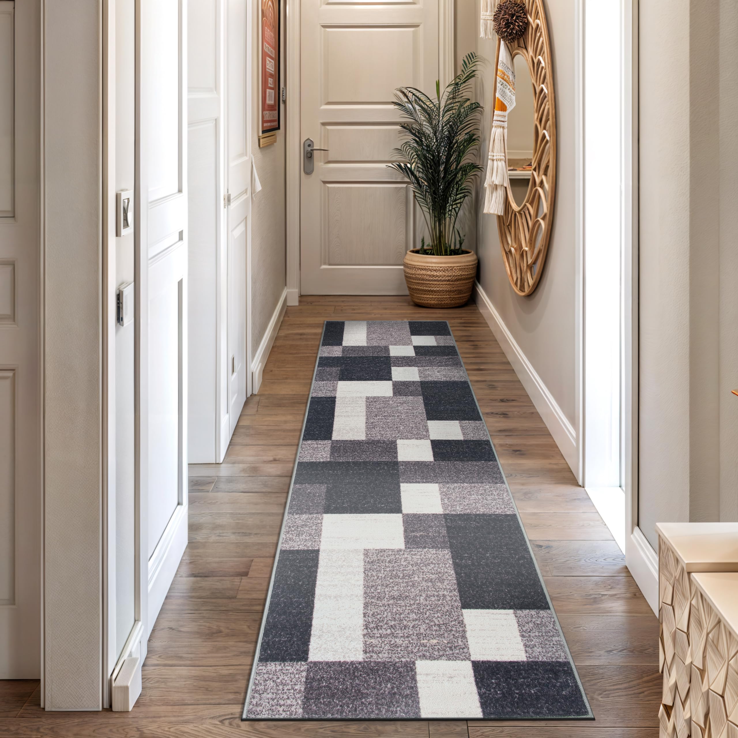 Rugshop Contemporary Blue Geometric Boxes Non-Slip Area Rug Non-Shedding for Living Room, Dining Room and Office, 5'3" x 7'3"