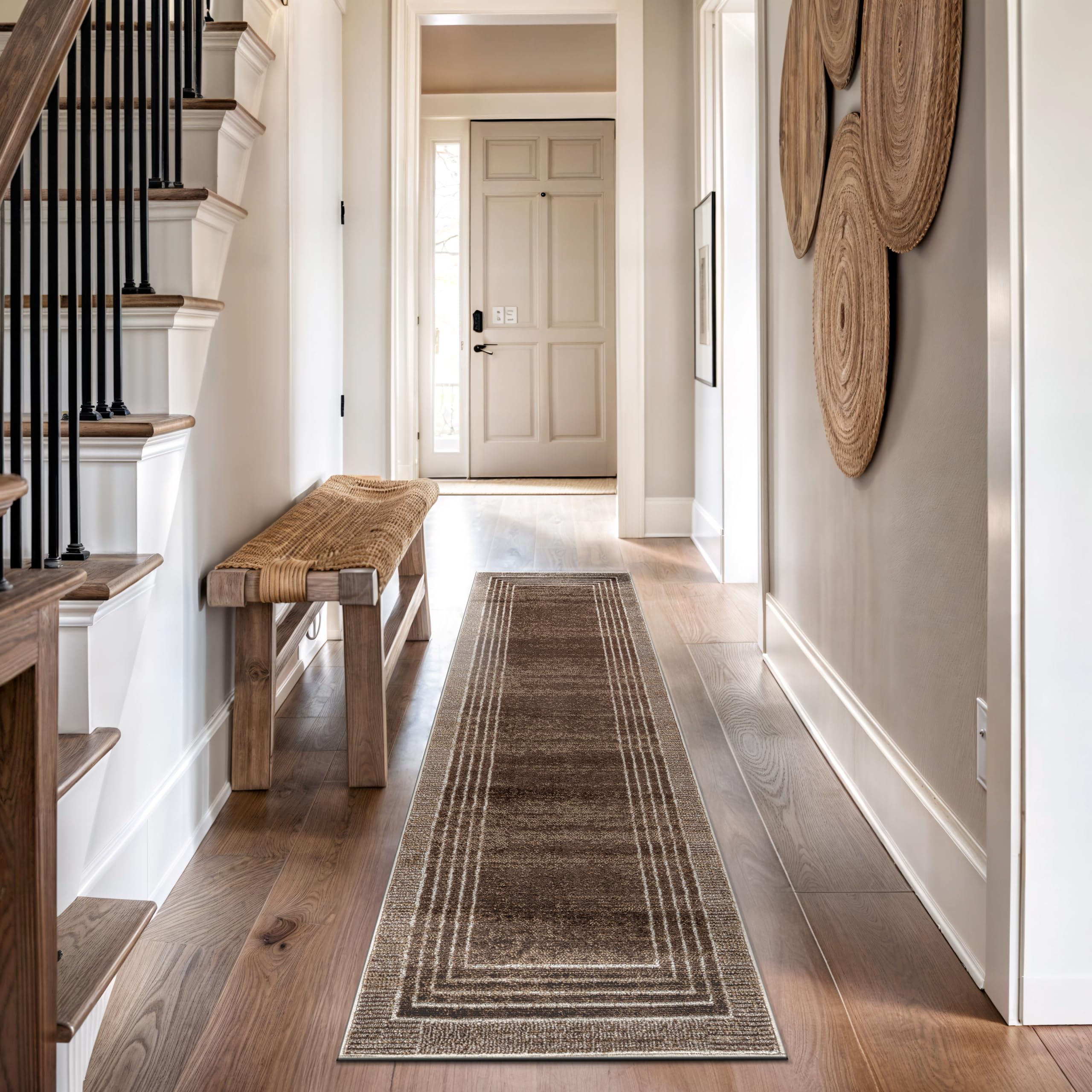 Rugshop Contemporary Geometric Bordered Indoor Area Rug for Living Room,Bedroom,Kitchen Rug Low Pile Rug with Jute Backing 5' x 7' Black