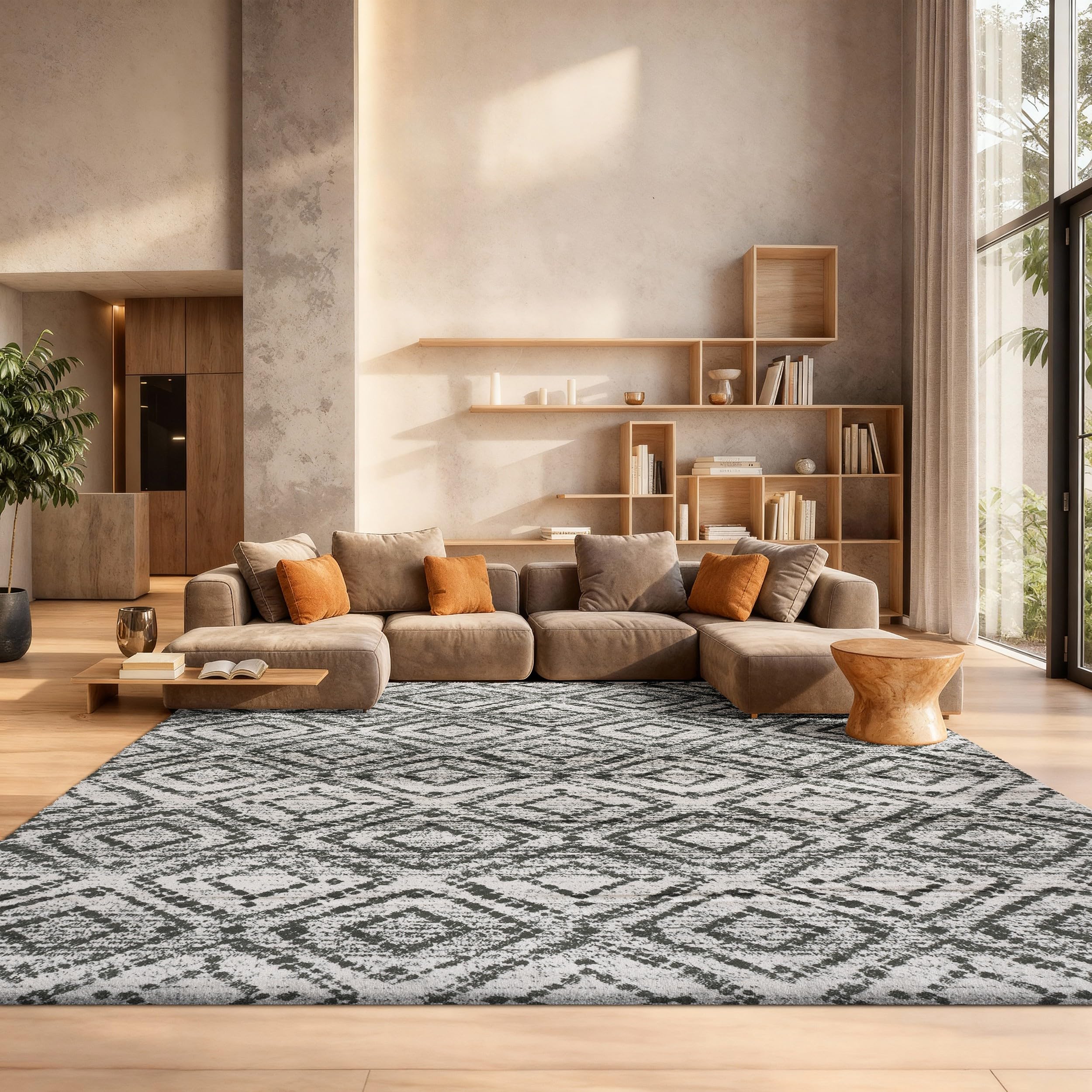 SAFAVIEH Area Rug 8x10 - Adirondack Collection - Large - Light Grey & Grey, Geometric Trellis Pattern, Non-Shedding & Easy Cleaning, Ideal for Living Room, Bedroom, Office, Dining Space (ADR131C)