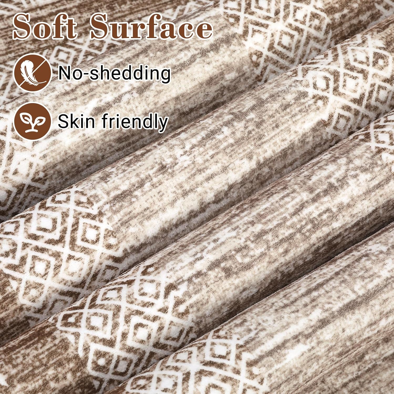 GarveeHome Modern Geometric Area Rug 5x7 Distressed Bordered Rug Washable Non Slip Floor Carpet Non Shedding Thin Rug, Soft Low Pile Rug, Contemporary Brown Rug for Dining Room, Living Room