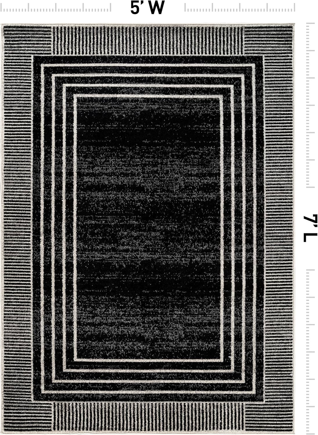 Rugshop Contemporary Geometric Bordered Indoor Area Rug for Living Room,Bedroom,Kitchen Rug Low Pile Rug with Jute Backing 5' x 7' Black