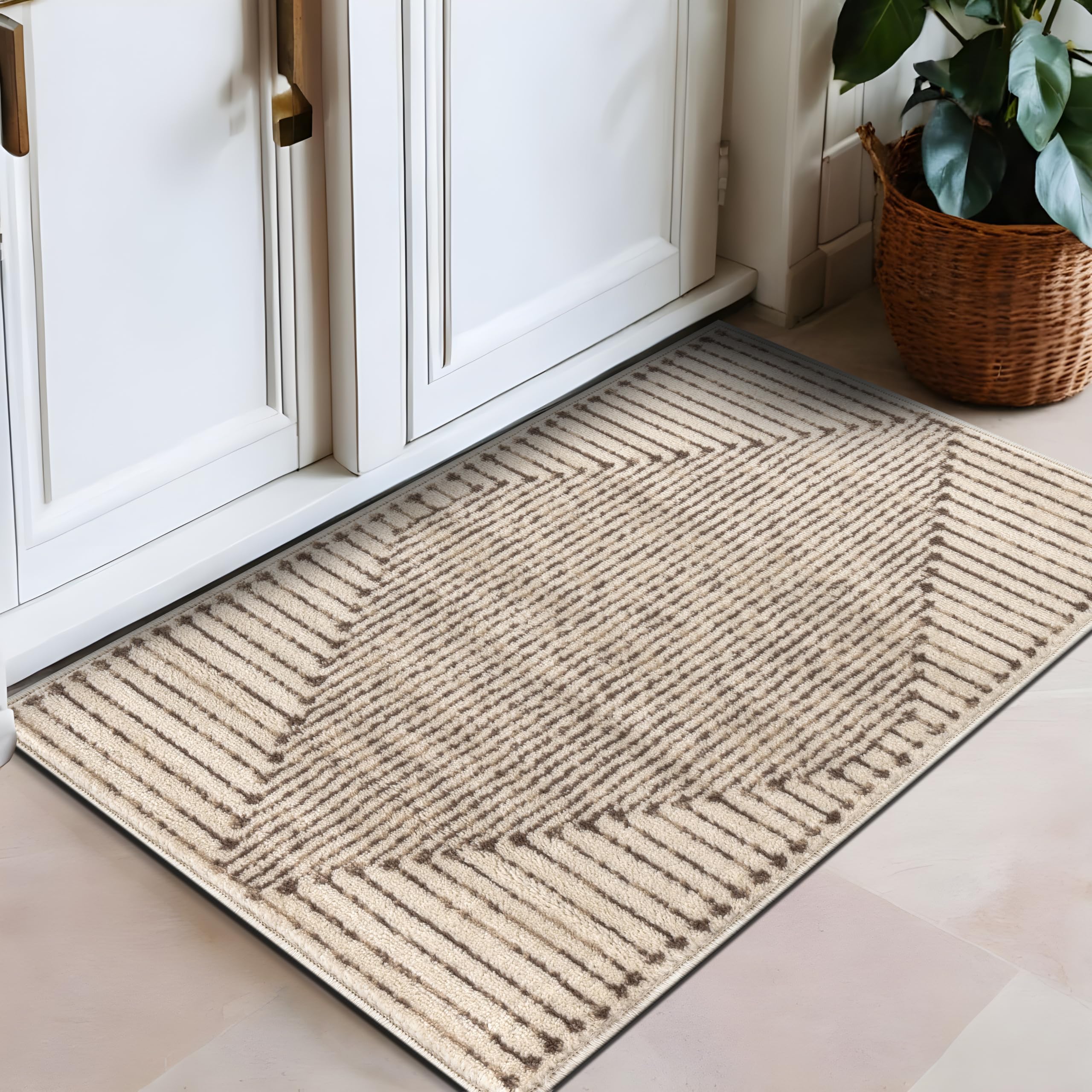 Rugshop Beige and Brown Geometric Area Rug – Soft Abstract Line Pattern Carpet for Living Room, Bedroom, or Office – Contemporary Neutral Decor Accent 5' x 7' Beige