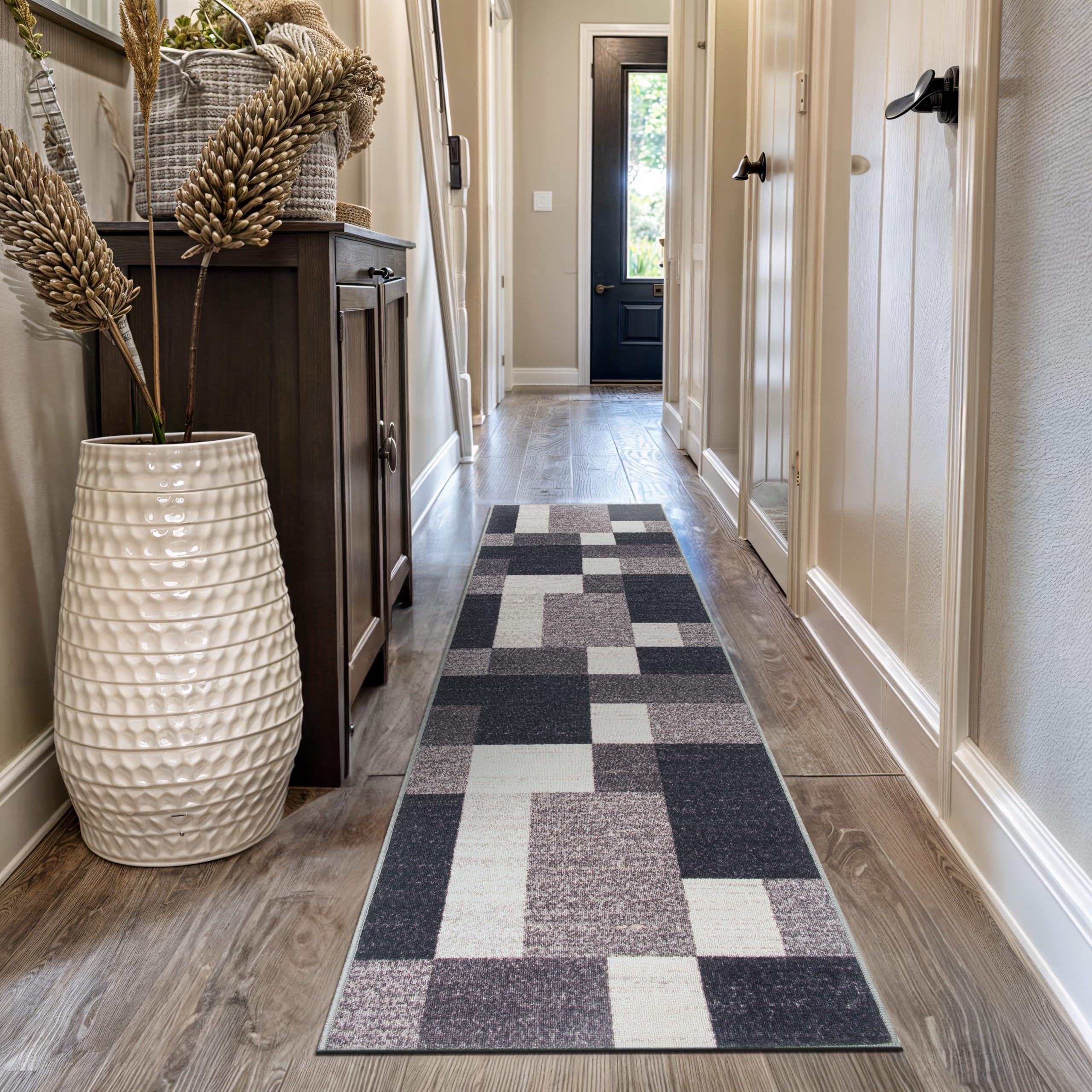 Rugshop Contemporary Blue Geometric Boxes Non-Slip Area Rug Non-Shedding for Living Room, Dining Room and Office, 5'3" x 7'3"