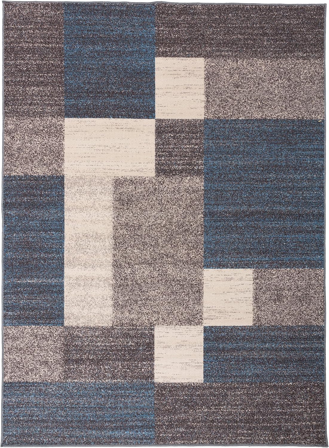 Rugshop Contemporary Blue Geometric Boxes Non-Slip Area Rug Non-Shedding for Living Room, Dining Room and Office, 5'3" x 7'3"